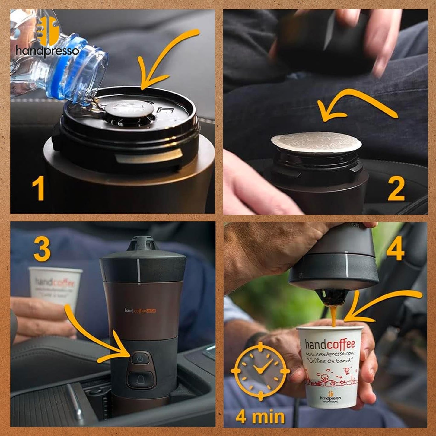 Handpresso - Handkaffe Auto 21000 | 12V bil espressomaskin - 12 volt espressomaskin för bilar | Senseo Pad Espressobryggare för bilar - 12V Travel Espressobryggare | 12 volt espressor för husbilar