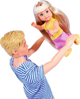 Simba 105733673 - Steffi Love Happy Family, gravid docka, Kevin, Evi och baby med barnvagn, 11 delar, tillbehör, 30 cm, 3+