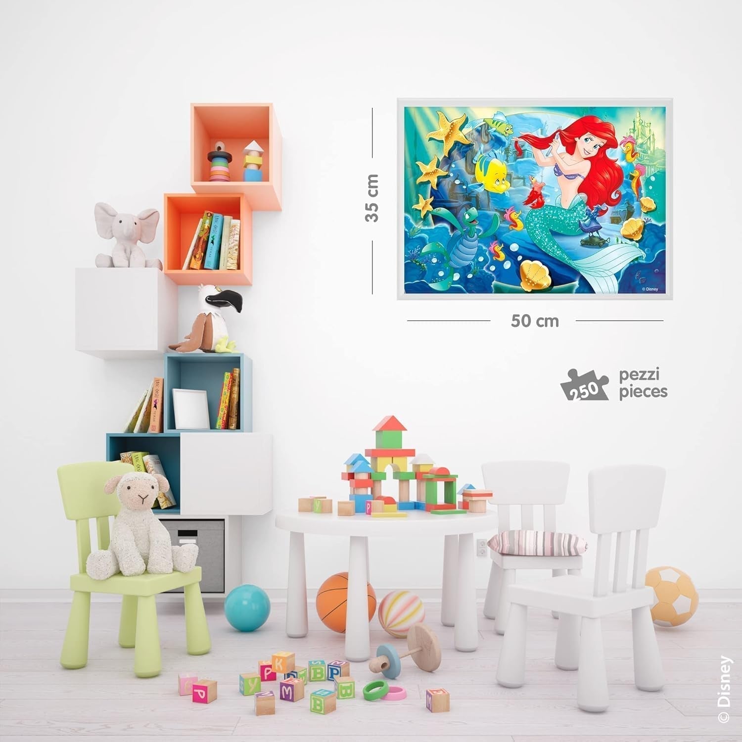 Lisciani - DISNEY Pussel Ariel - Återskapa och färglägg scenerna från dina favoritboxar - från 7 år - STORT PUSSEL med 250 bitar - Uppmuntrar fingerfärdighet Puzzle Naty Shop