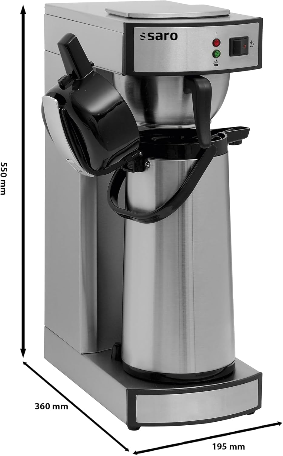 Saro espressomaskin, inklusive karaff med isolerad rostfri pump – 2,2 l – förberedelsetid ca. 5–6 min – skydd vid körning utan vatten – 2,069 kW – modell THERMO 24