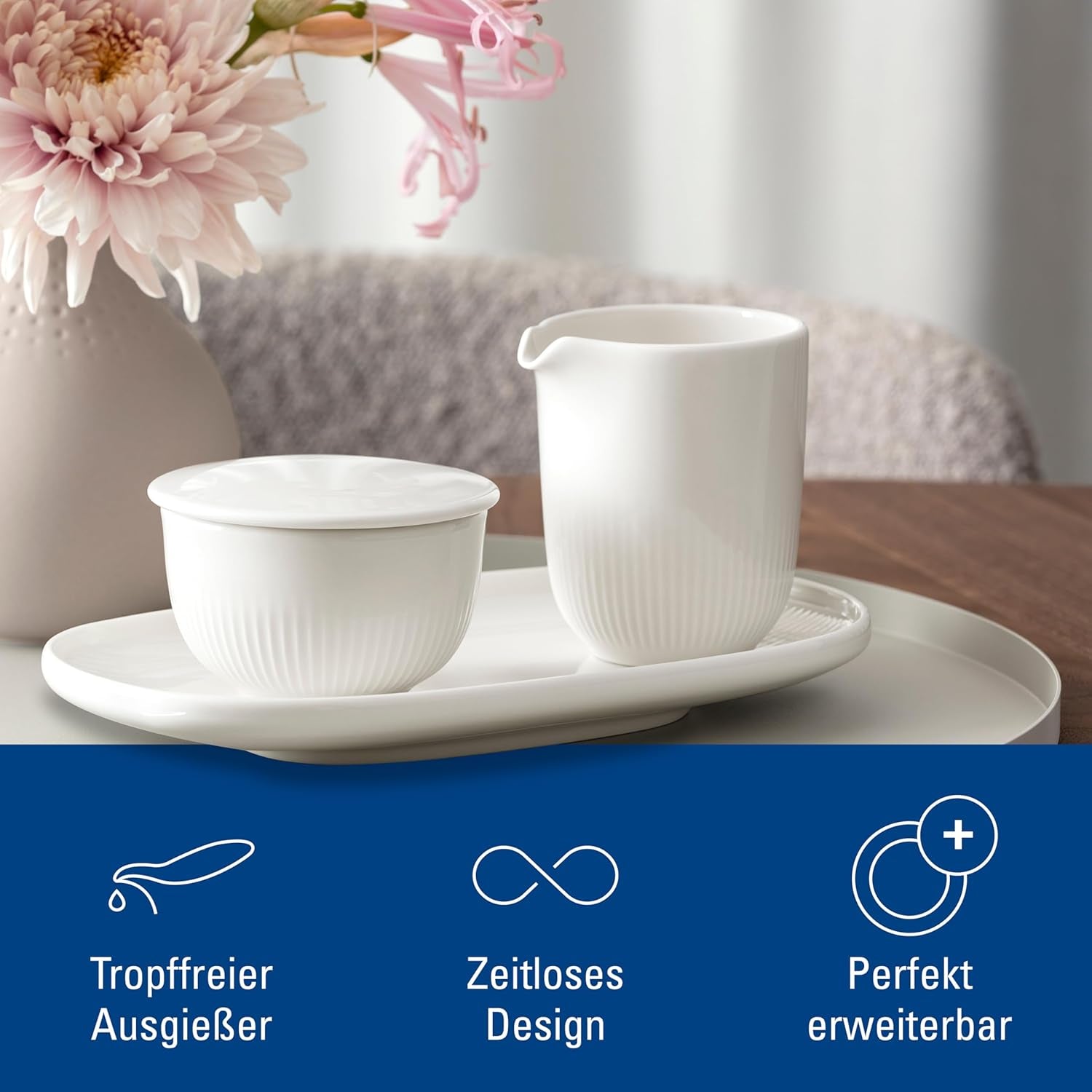 Villeroy & Boch - Afina mjölkmugg 170 ml, vit, diskmaskinssäker, mikrovågssäker, mjölkkaraff, kaffetillbehör, keramisk kanna, fat, servis, premiumporslin