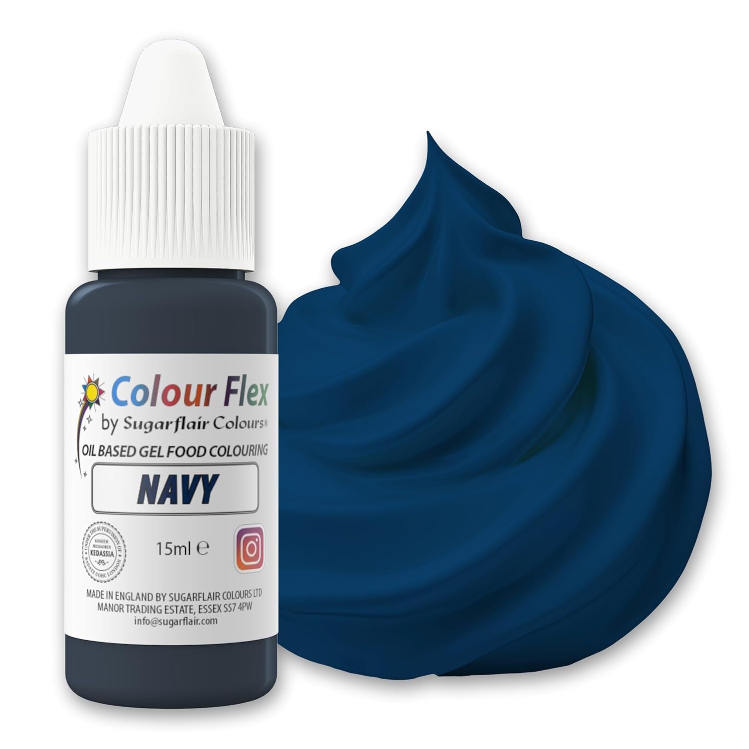 Sugarflair Colourflex oljebaserad livsmedelsfärg, marinblå, högkoncentrerad flytande livsmedelsfärg, matfärg för smörkräm, choklad, deg, fondant, glasyr och mer - 15 ml