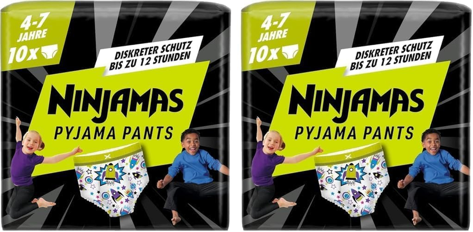 Rymdskeppspyjamasbyxor, 10-pack absorberande nattbyxor, 7 år, 17 kg-30 kg, läckageskydd hela natten