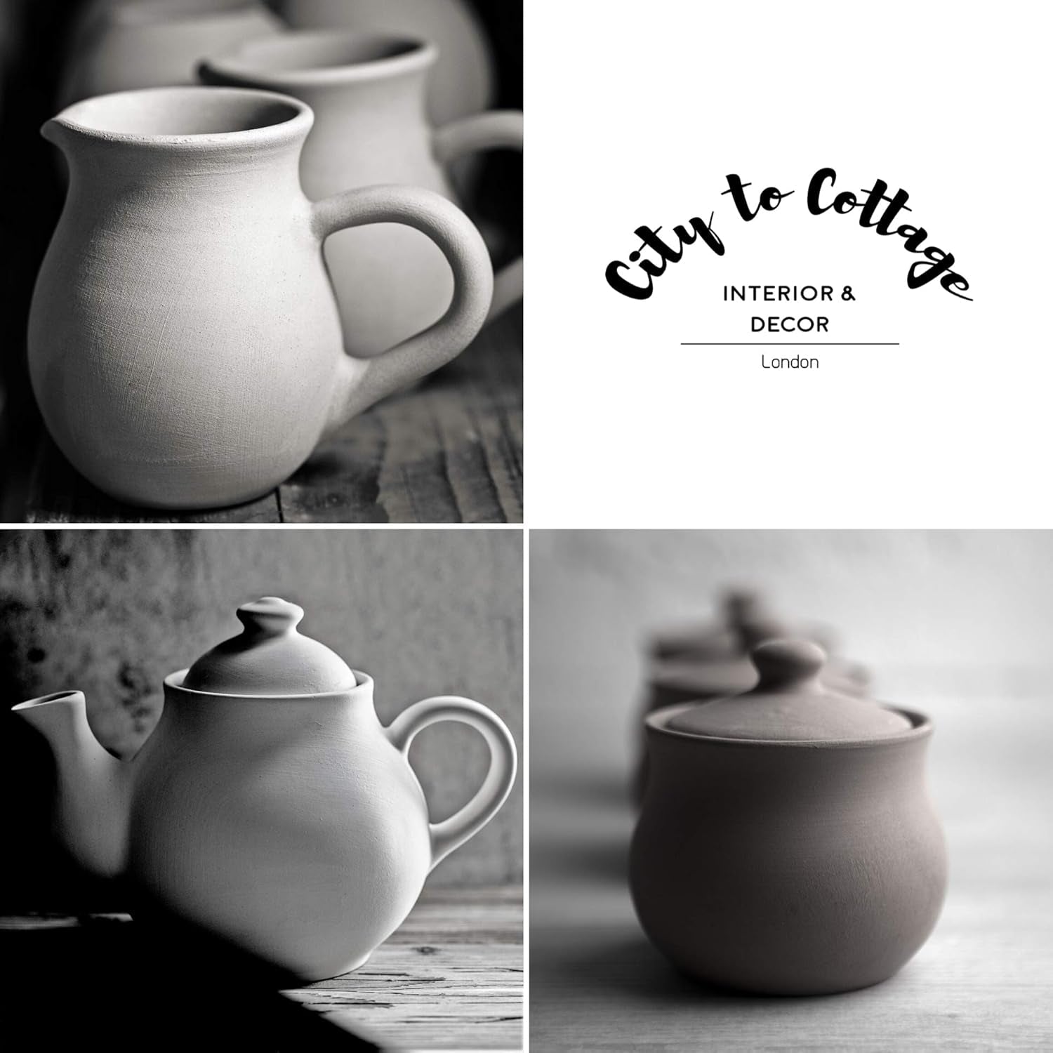 City to Cottage® - Stort teservis | Rött och vitt | Prickar | Handgjorda | Keramisk tekanna 1,7 liter, mjölkkanna, sockerskål