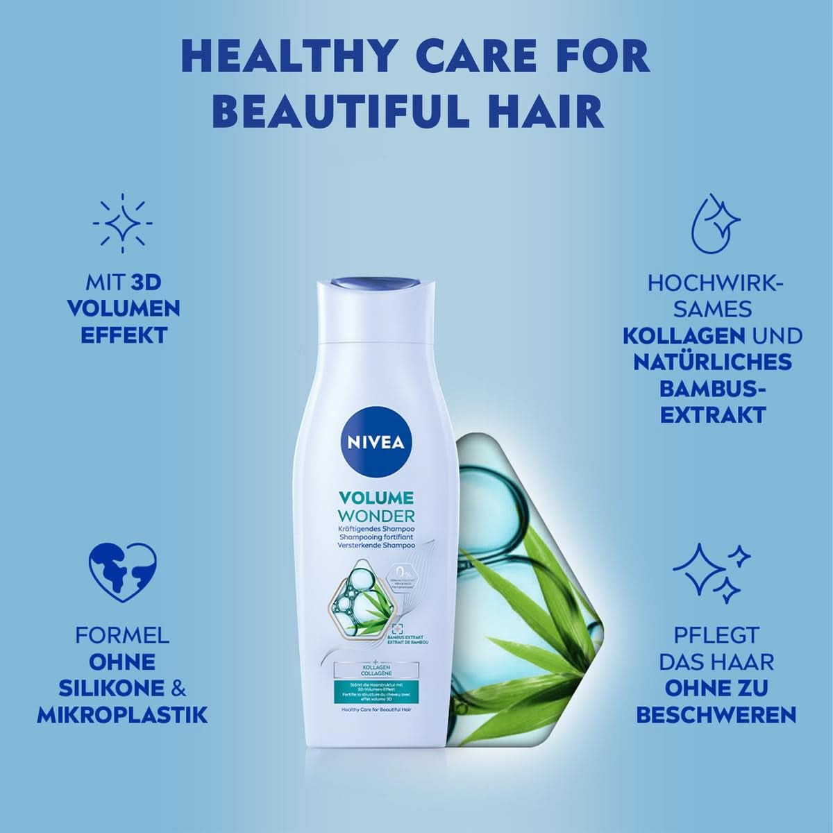 NIVEA Volume Wonder Strengthening schampo, volymgivande schampo, 50 ml dusch och bad Naty Shop