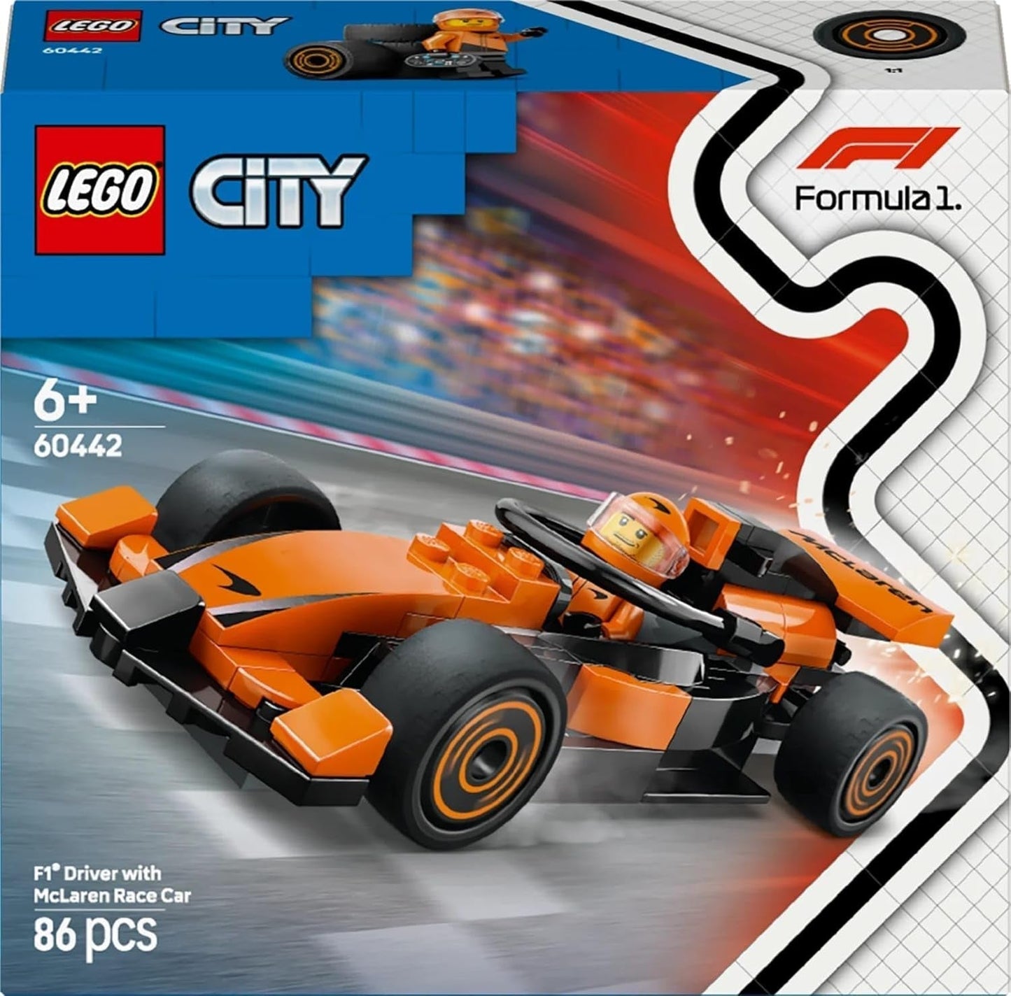 LEGO City F1 Racer med Mclaren racerbil - Formel 1 leksaksmodell med racerbil och minifigur - liten present till pojkar och flickor från 6 år eller motorsportfantaster 60442 Byggset Besuche den LEGO-Store
