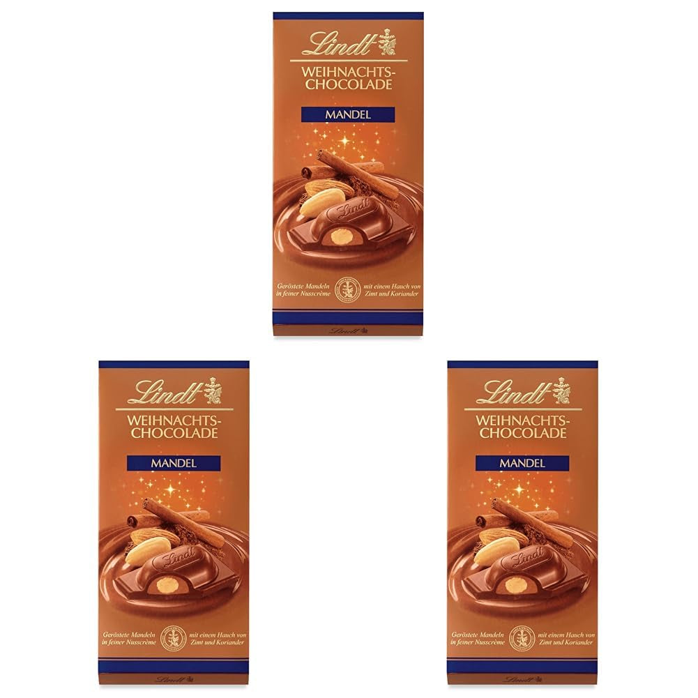 Lindt Julmandelchokladkaka | 100 g | Mandel i valnötsgrädde täckt med den finaste mjölkchokladen | Julchokladgåva
