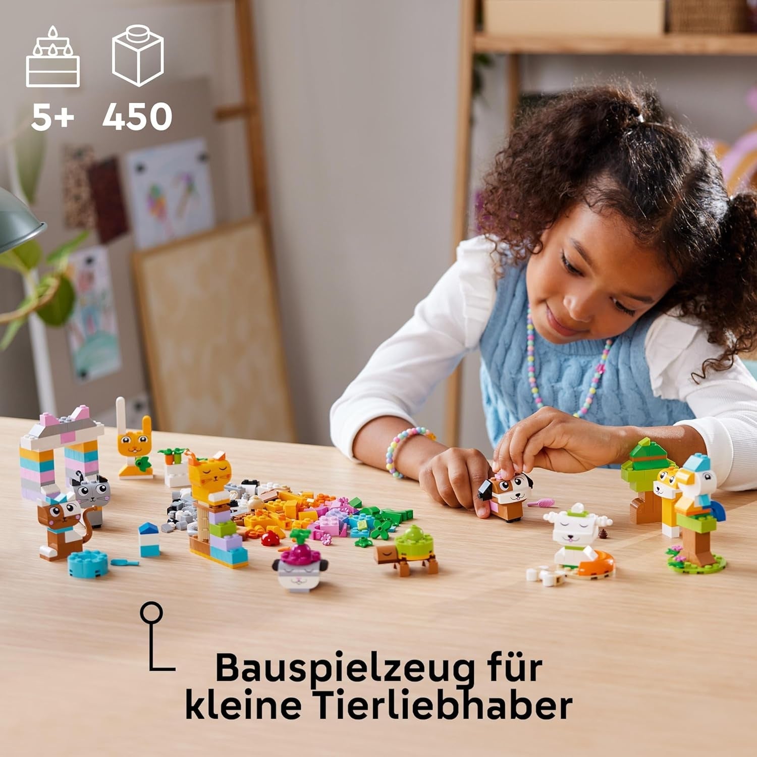 LEGO Classic Creative Animals, låda med färgglada klossar, bygg tegeldjursfigurer som hund, katt, kanin, hamster och fågel, byggleksak för pojkar och flickor från 5 år 11034 Byggset Besuche den LEGO-Store