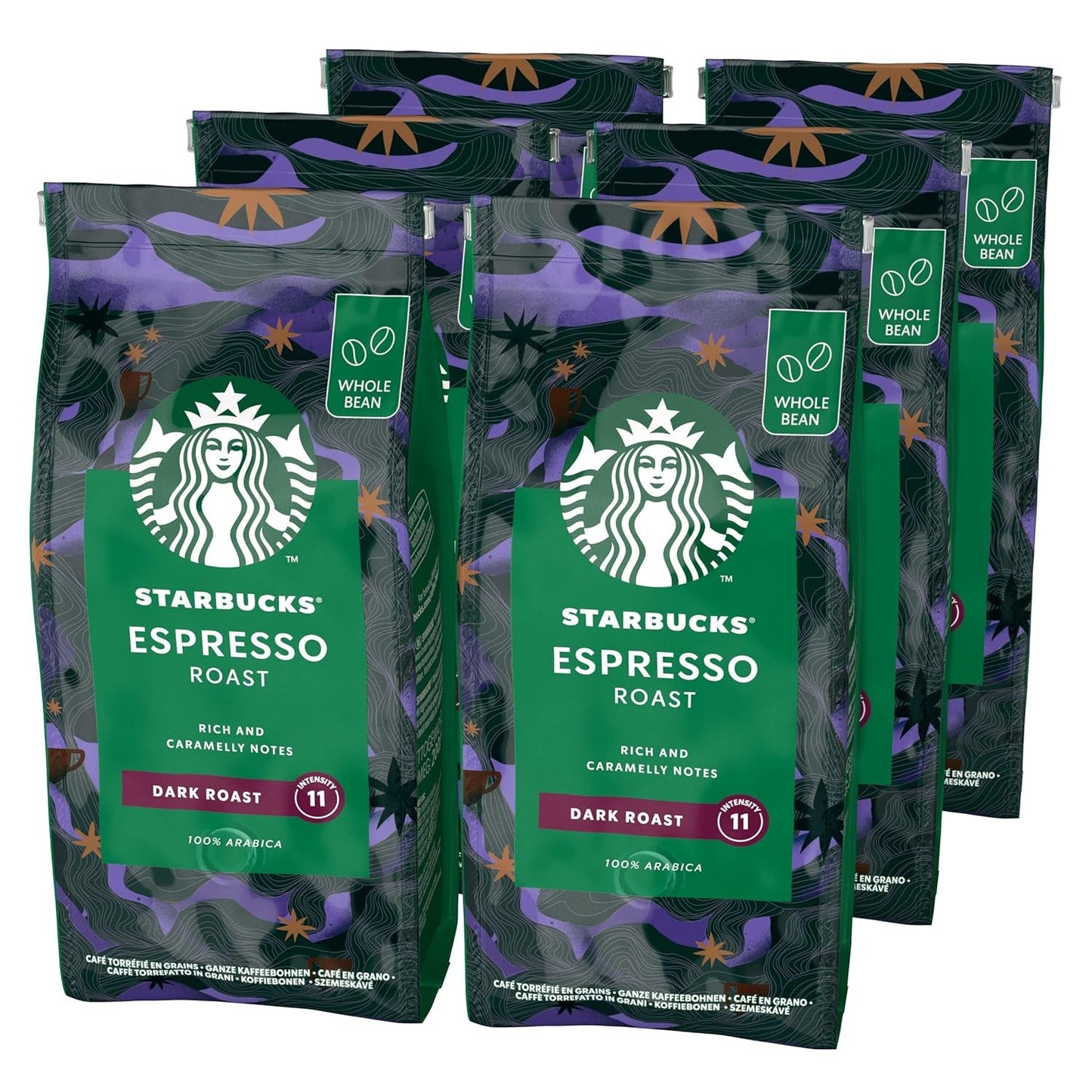 STARBUCKS Espresso Rost, Svart Rost, Hela Kaffebönor 200 g (Förpackning med 6)