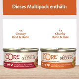 Wellness CORE Signature Väljer 8 x 79 g, blanda nötkött, kyckling och kalkon - våt kattmat, läckra strimlor i sås, spannmålsfria, naturliga, allergivänliga, proteinrika, mycket kött