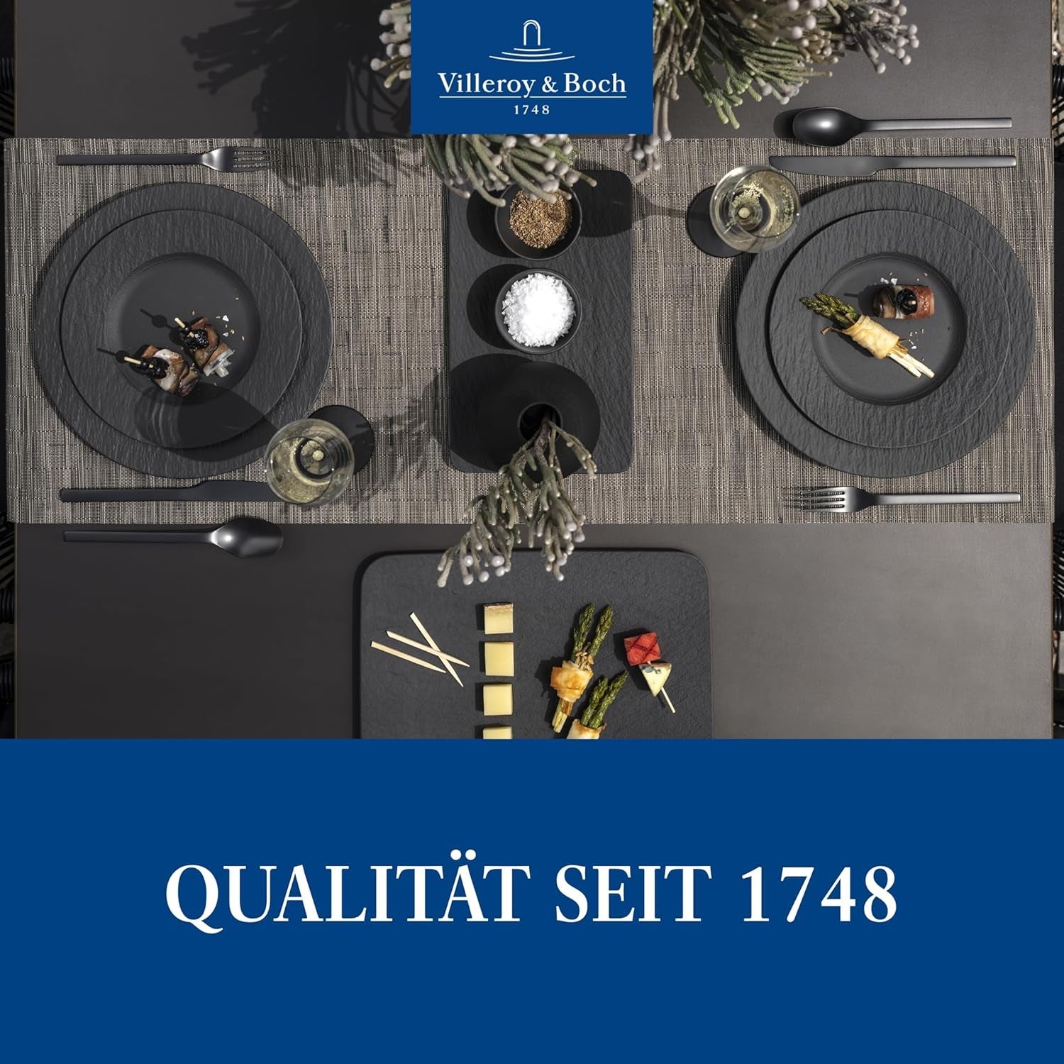 Villeroy & Boch Manufacture Rock Starter Set, 6 delar, svart, diskmaskinssäker, mikrovågssäker, mattsvart servisset, servis, bestick, premiumporslin
