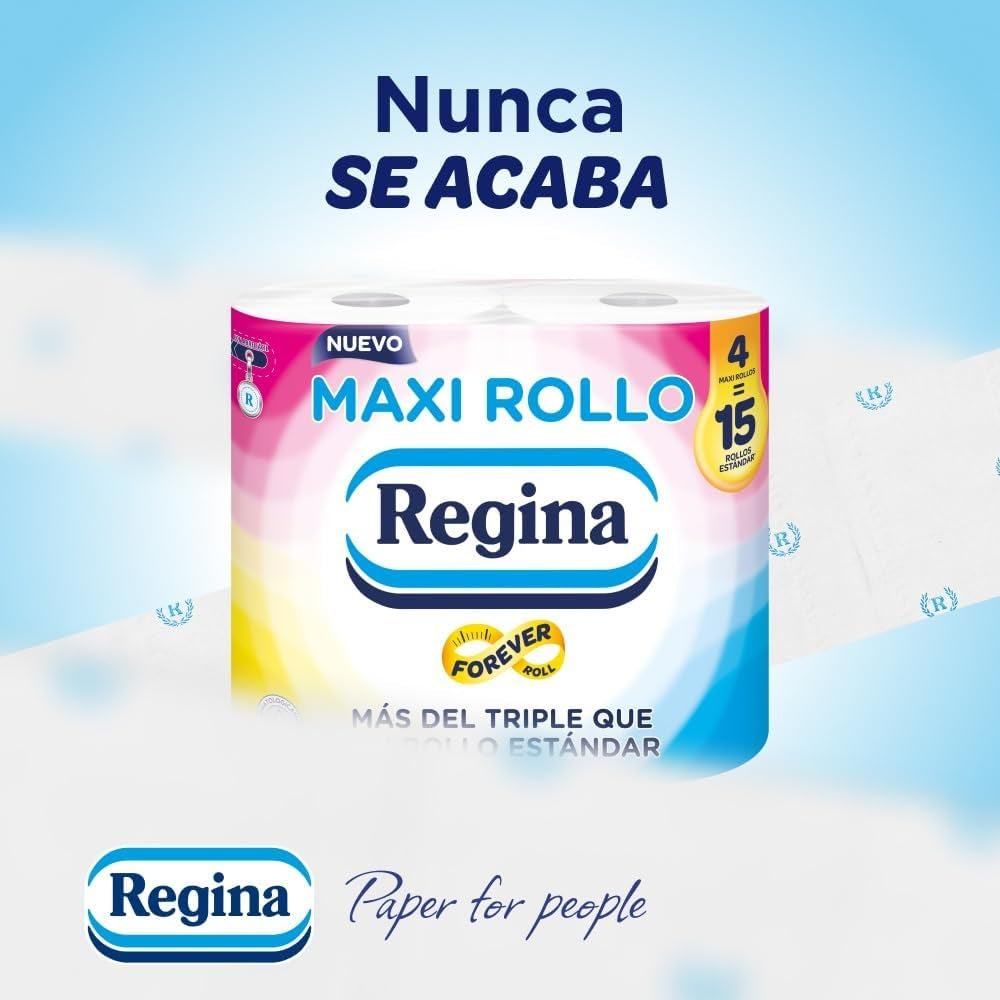 Regina Maxi Roll - 4 rullar toalettpapper, 500 2-lagers ark per rulle, mer än tre gånger en standardrulle, 60 % återvunnen plastförpackning, 100 % Fsc-certifierat papper