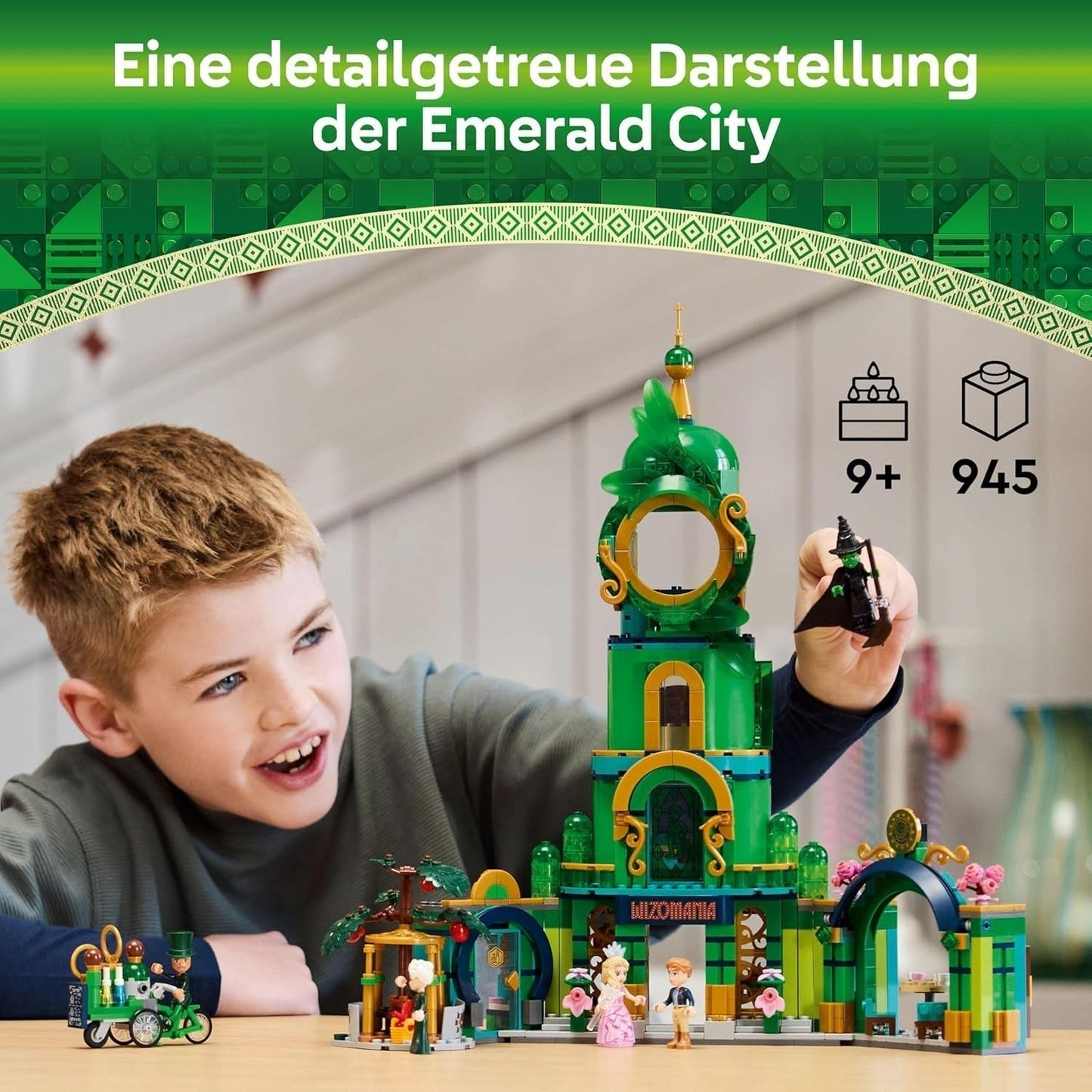 LEGO Wicked Välkommen till Emerald City tornleksak, Glinda och Elphaba minidockor, present till filmfantaster och tjejer och pojkar från 9 år som älskar dockskåp 75684 Byggset Besuche den LEGO-Store