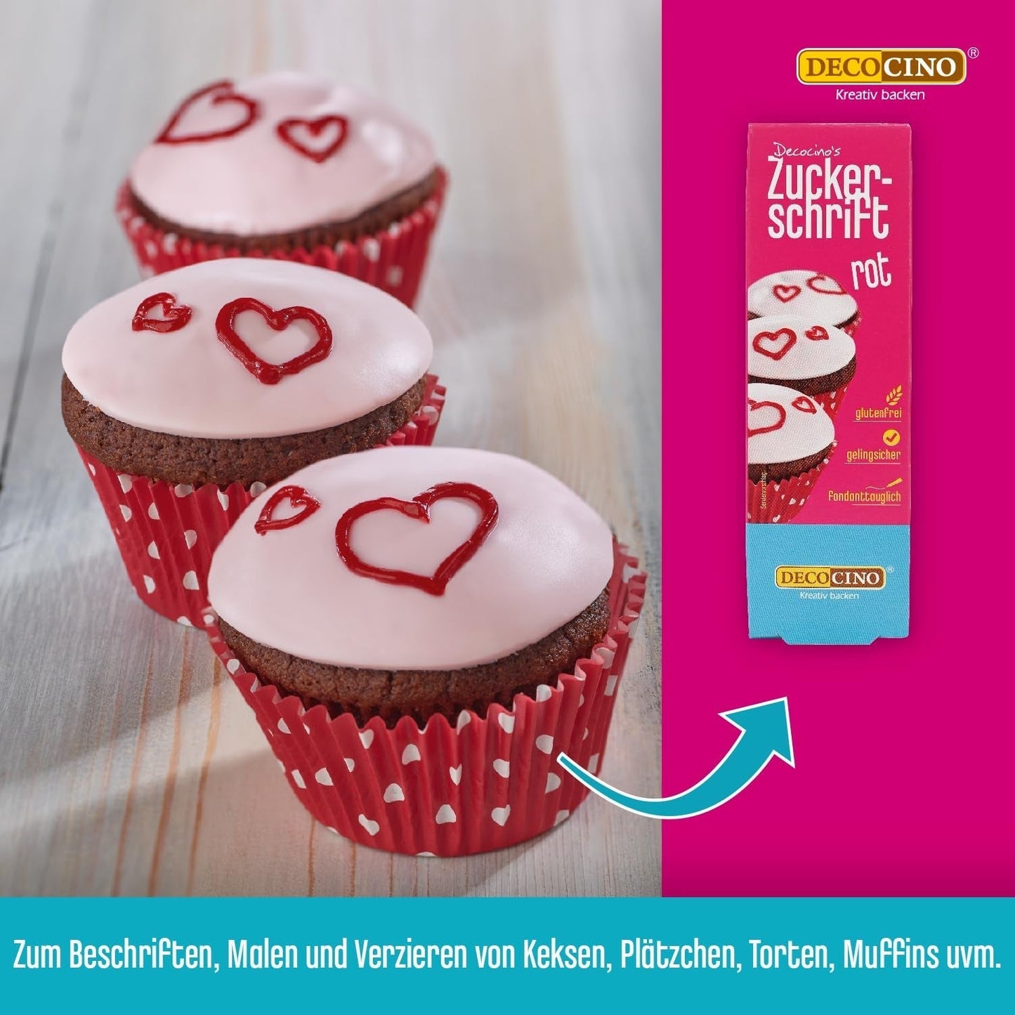 Decocino Red Sugar Lettering - Matfärgning Bokstäver - Praktiskt rör för märkning av fondant och glasyr - Bakdekorationer för tårtor, kakor och muffins! (paket med 2)