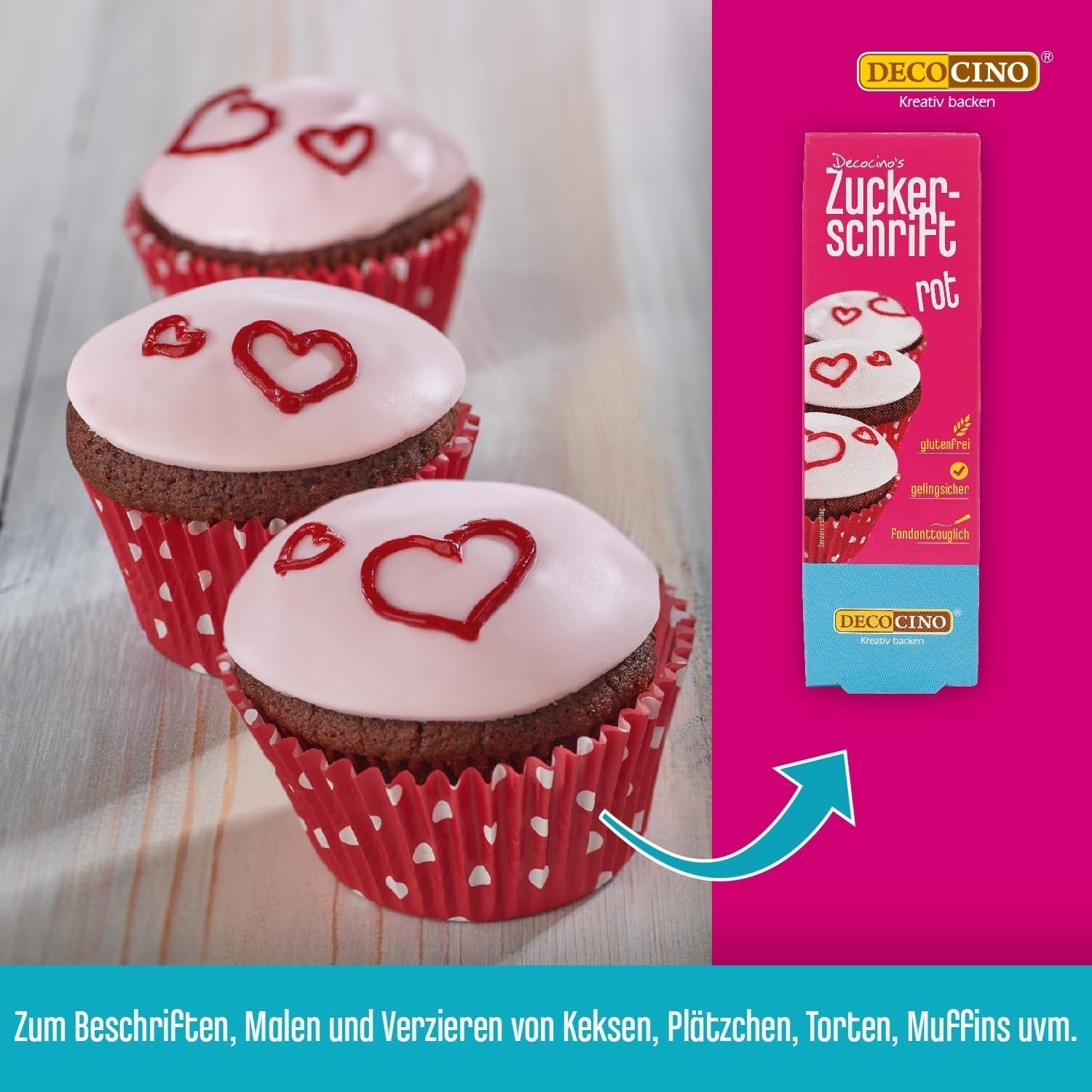 Decocino Red Sugar Lettering - Matfärgning Bokstäver - Praktiskt rör för märkning av fondant och glasyr - Bakdekorationer för tårtor, kakor och muffins! (paket med 2)