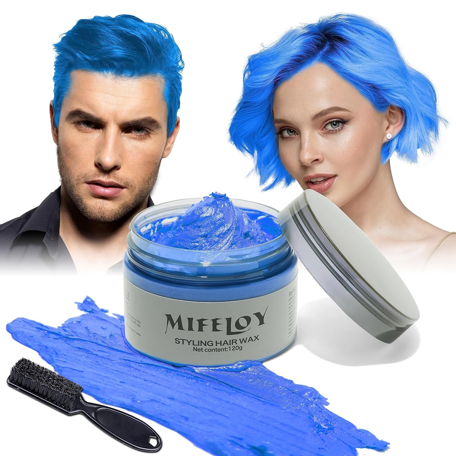 4,23 oz Lila hårton Tillfällig hårfärg med borstar, män Kvinnor Styling Hårton Vax, Instant Hair Cream Mud Naturlig frisyr Pomada, DIY Cosplay Halloween Hårvax Hårfärg Naty Shop Blue