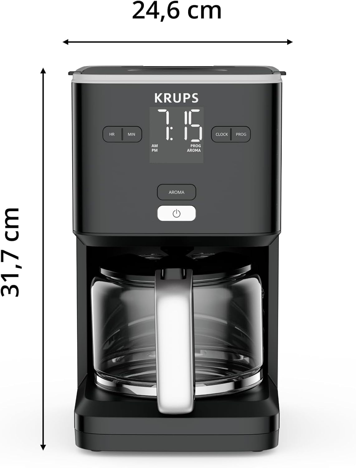 Krups Smart'n Light kaffemaskin med timer, för 1,25 liter filterkaffe, varmhållningsfunktion, automatisk avstängning, svart, KM600810