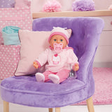 First Words docka med sömniga ögon, talar 24 babyljud, med docka och flaska, 38 cm, rosa/ränder Naty Shop Dolls