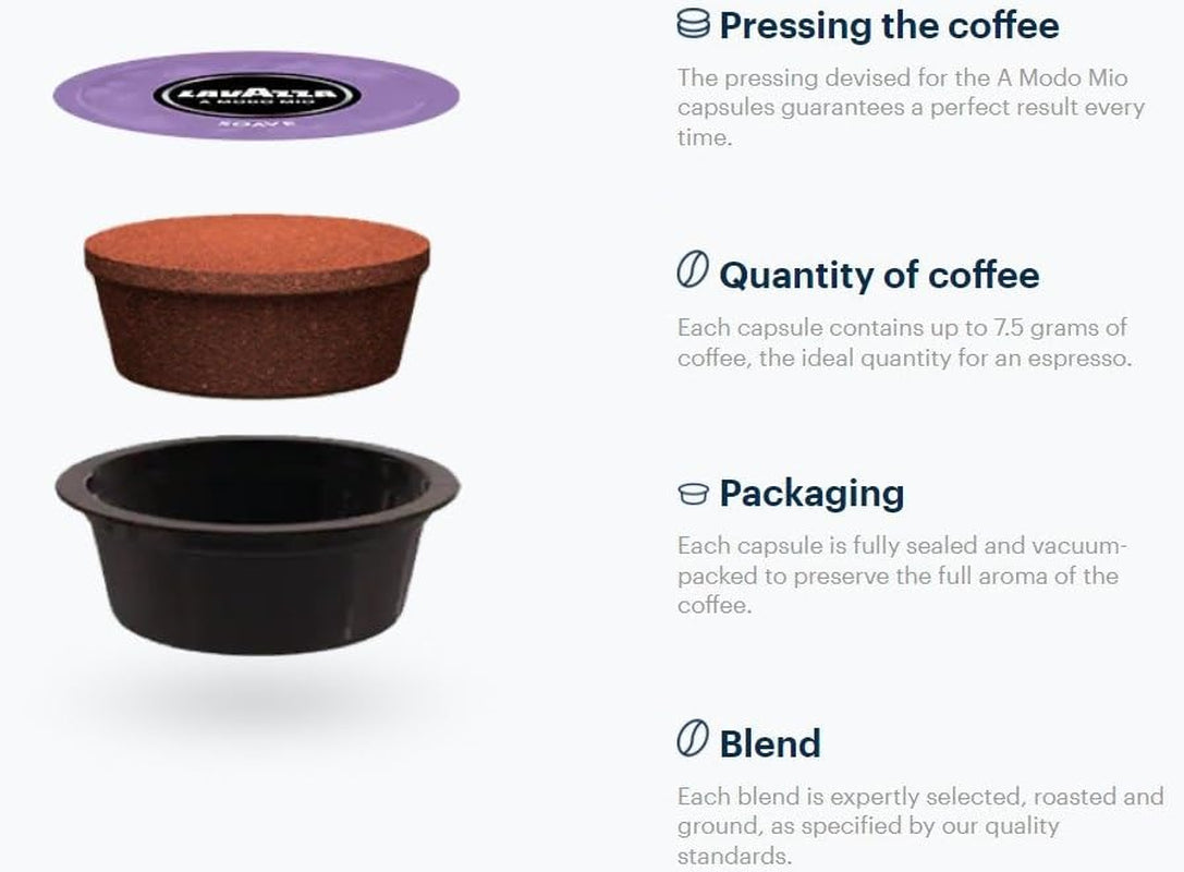 Lavazza, A Modo Mio Soave 256 Kaffeekapseln, für einen leichten och eleganten Espresso mit aromaticschen Noten von Blumen, 100% Arabica, Intensität 5/13, medium Röstung, 16 Packungen mit je 16