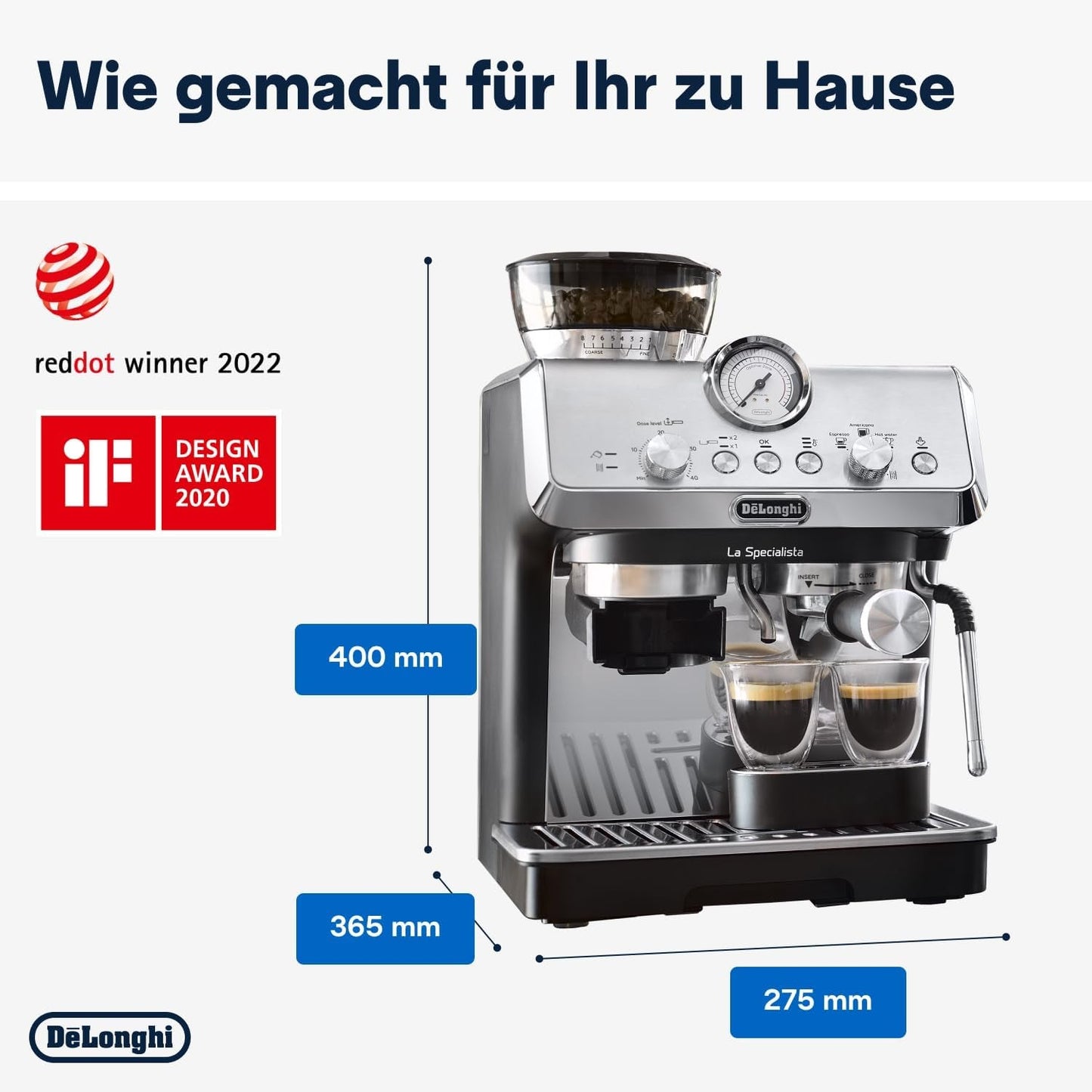 De'Longhi La Specialista Arte EC9155.MB portafilter espressomaskin med kvarn, 8 malinställningar, 15 bar tryck, 3 temperaturinställningar, mjölkskummare, 1550W, 1,7L tank, rostfritt stål/svart, inklusive barista kit