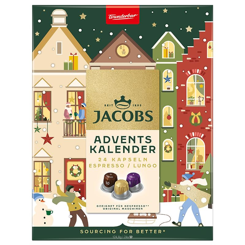 Jacobs Kapsel Adventskalender, 24 Espresso/Lungo Kapseln, Nespresso* kompatibel Kaffee Kapseln, 24 Kapseln