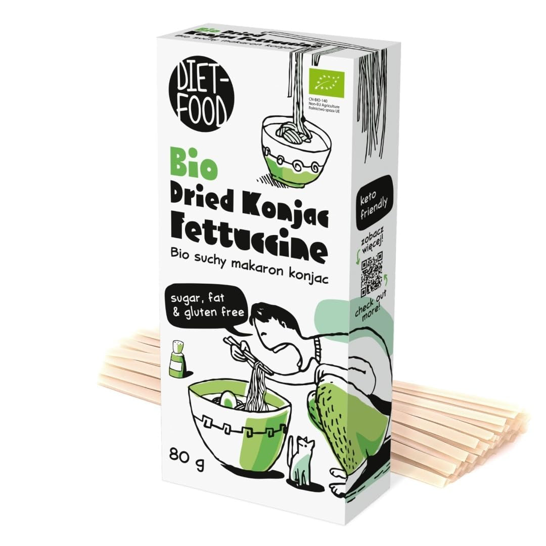 Fettuccine Konjac Shirataki Organic 80g - Lågkalori och lågkolhydrat, glutenfri, lågkolhydrat, lämplig för keto-dieter, med tapiokamjöl