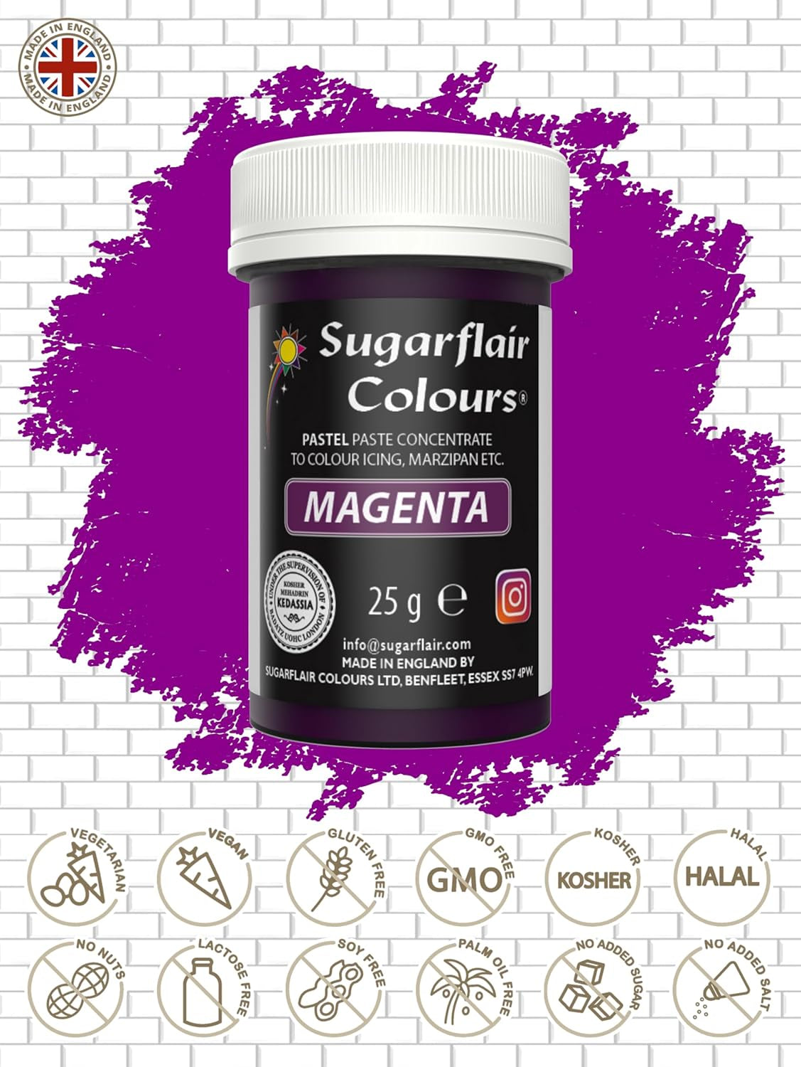 Sugarflair Pasta matfärgning Pastell Magenta, matfärg för pasta, fondant och marsipan, Spectral Concentrated Colors - 25g