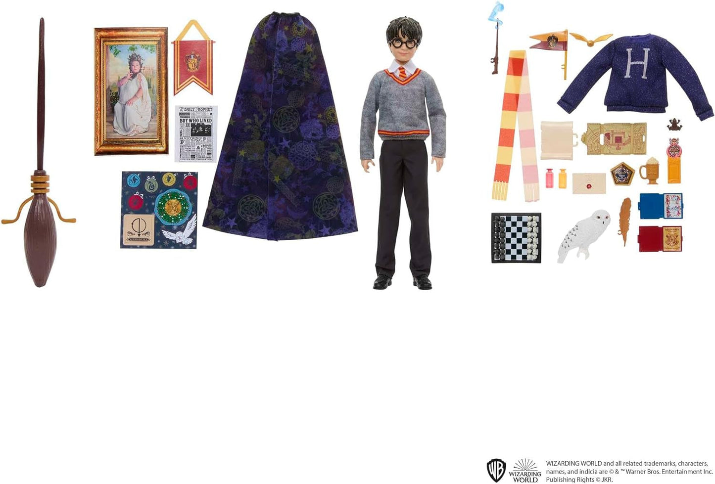 HARRY POTTER Gryffindor adventskalender - 24 berättelser, magiska överraskningar, Hogwarts gemensamma rum, verklighetstrogna ansikte, för fans 6+, HND80 Naty Shop Dolls