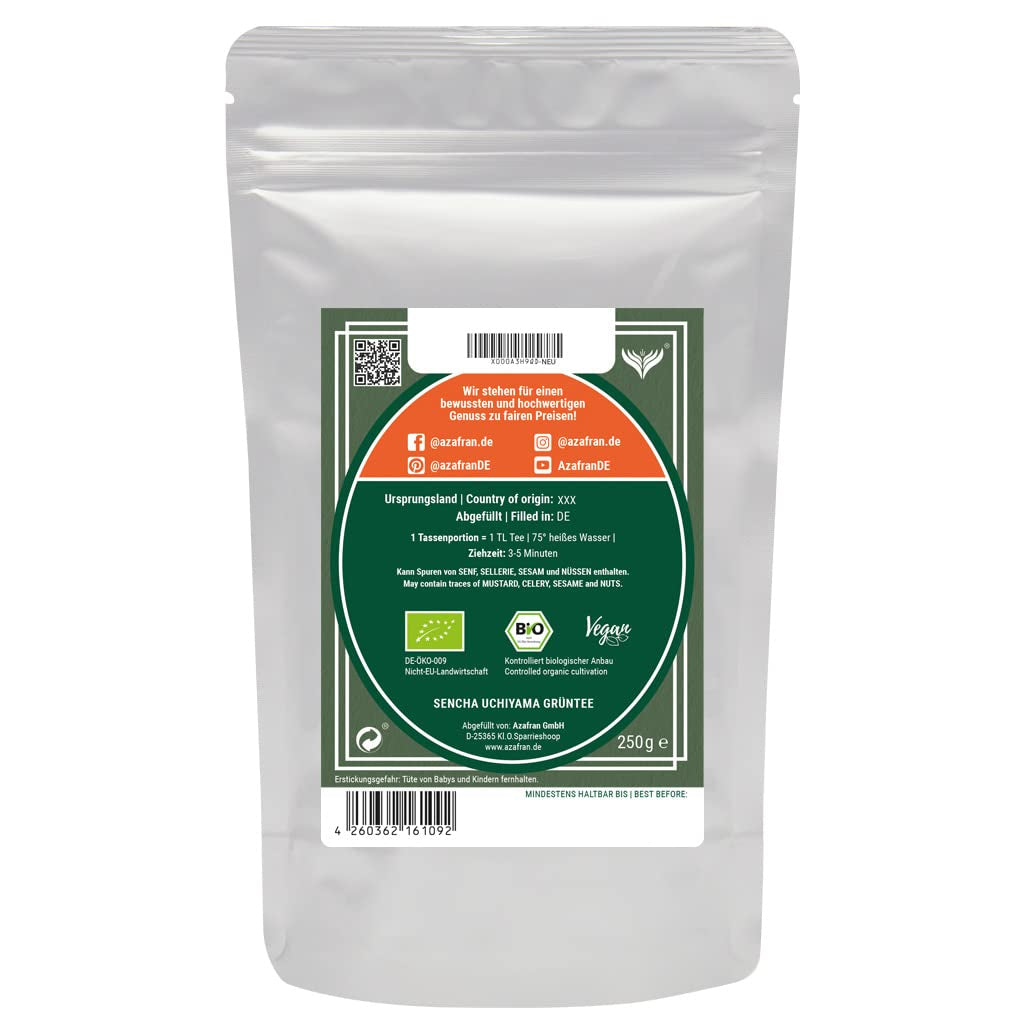 Azafran Green Tea - Ekologiskt Sencha Green Tea Loose Cut - Original Uchiyama från Japan 250 g