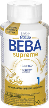 BEBA Nestlé BEBA SUPREME 1 Modersmjölksersättning: Drickfärdiga flaskor med Omega 3, 1 förpackning (1 x 200 ml)