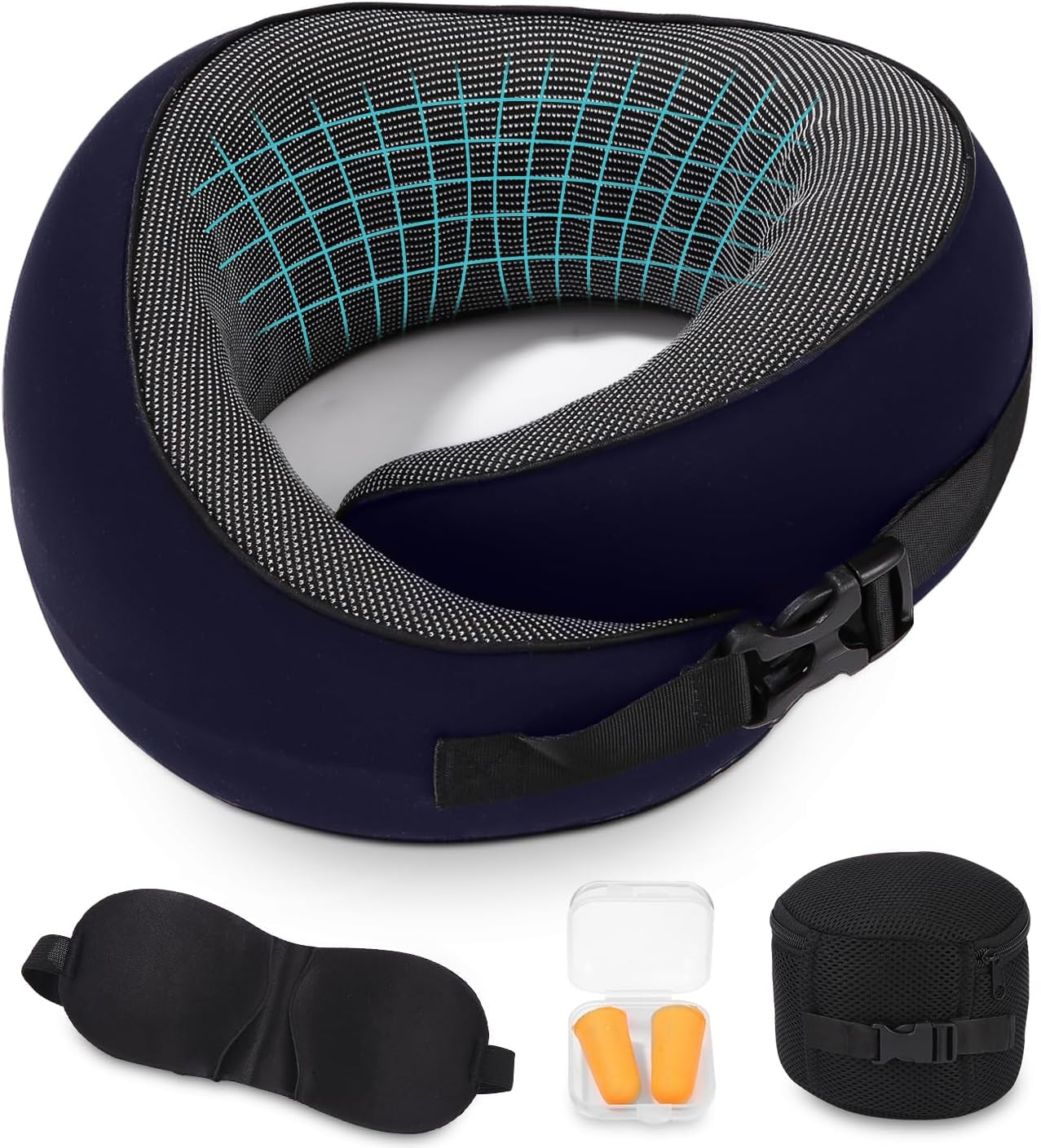 Flygplans nackkudde, Memory Foam resekudde, vuxen nackkudde, justerbar tvättbar flygplanskudde, ergonomisk resekudde (grå) cervikala ortopediska kuddar Naty Shop Navy