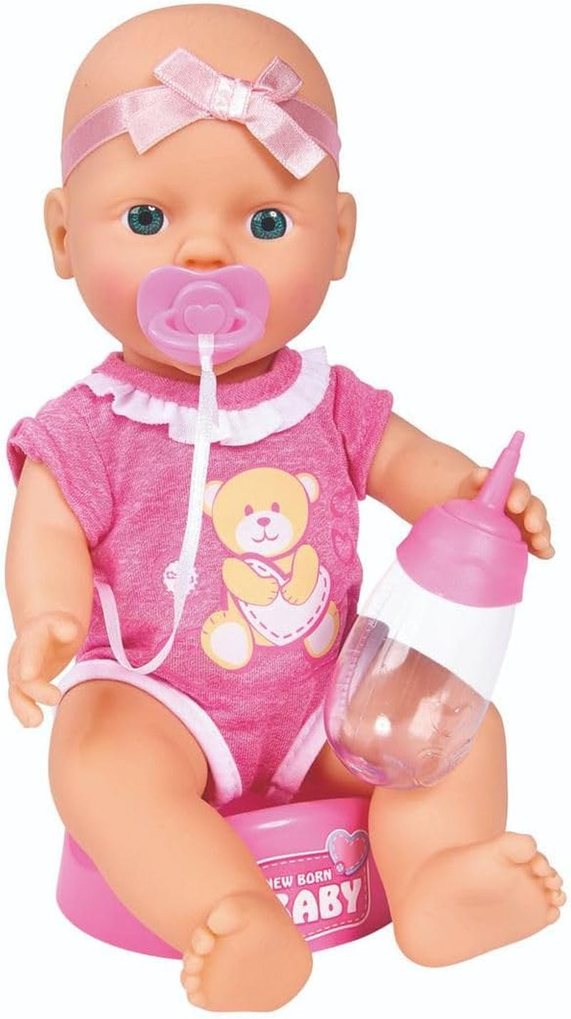 Simba 105030069 - New Born Baby Doll, vinyldocka med dricks- och matfunktion, med födelsebevis och tillbehör, 4 stycken, 30 cm, docka, från 3 år Naty Shop Dolls