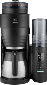 Melitta AromaFresh Therm Pro X - Espressomaskin med filter, integrerad kvarn, avtagbar vattentank, rostfri termokanna och timerfunktion, för upp till 8 koppar kaffe, svart/silver