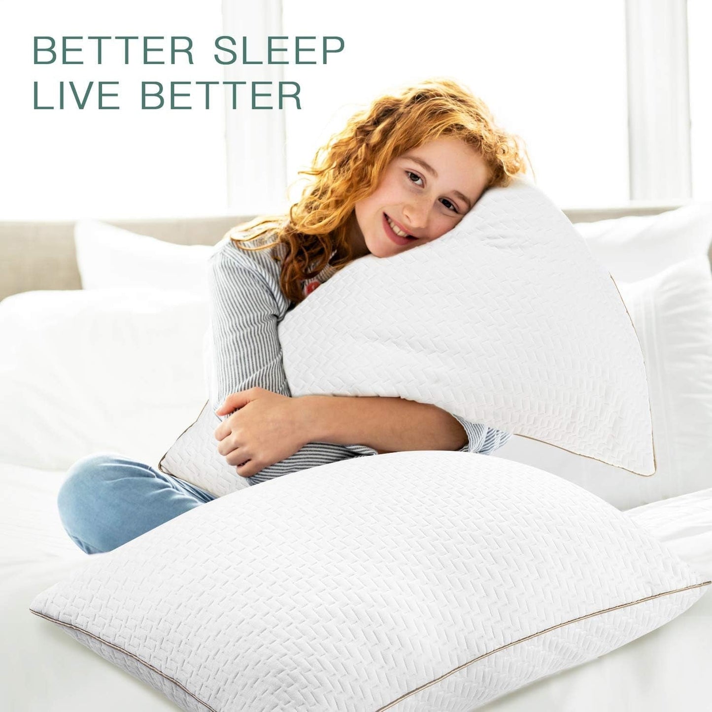Bedstory kudde, sovkudde, 2 delar, allergivänliga, anti-damm kudde, dun, alternativ kvalitet, säng kudde för rygg, mage och sidosömlar, standardstorlek, tvättbar, 42 x 70 cm Naty Shop standard kuddar