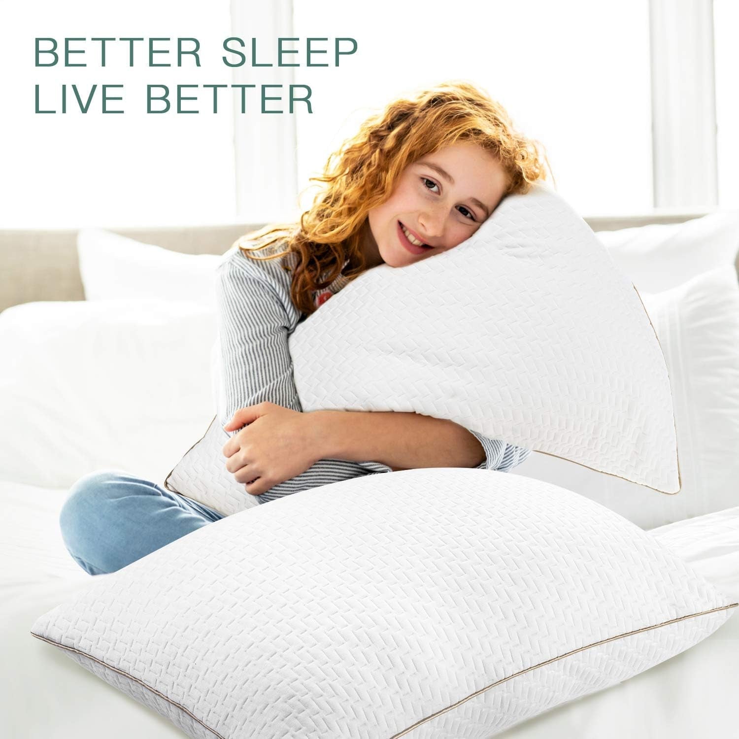Bedstory kudde, sovkudde, 2 delar, allergivänliga, anti-damm kudde, dun, alternativ kvalitet, säng kudde för rygg, mage och sidosömlar, standardstorlek, tvättbar, 42 x 70 cm Naty Shop standard kuddar