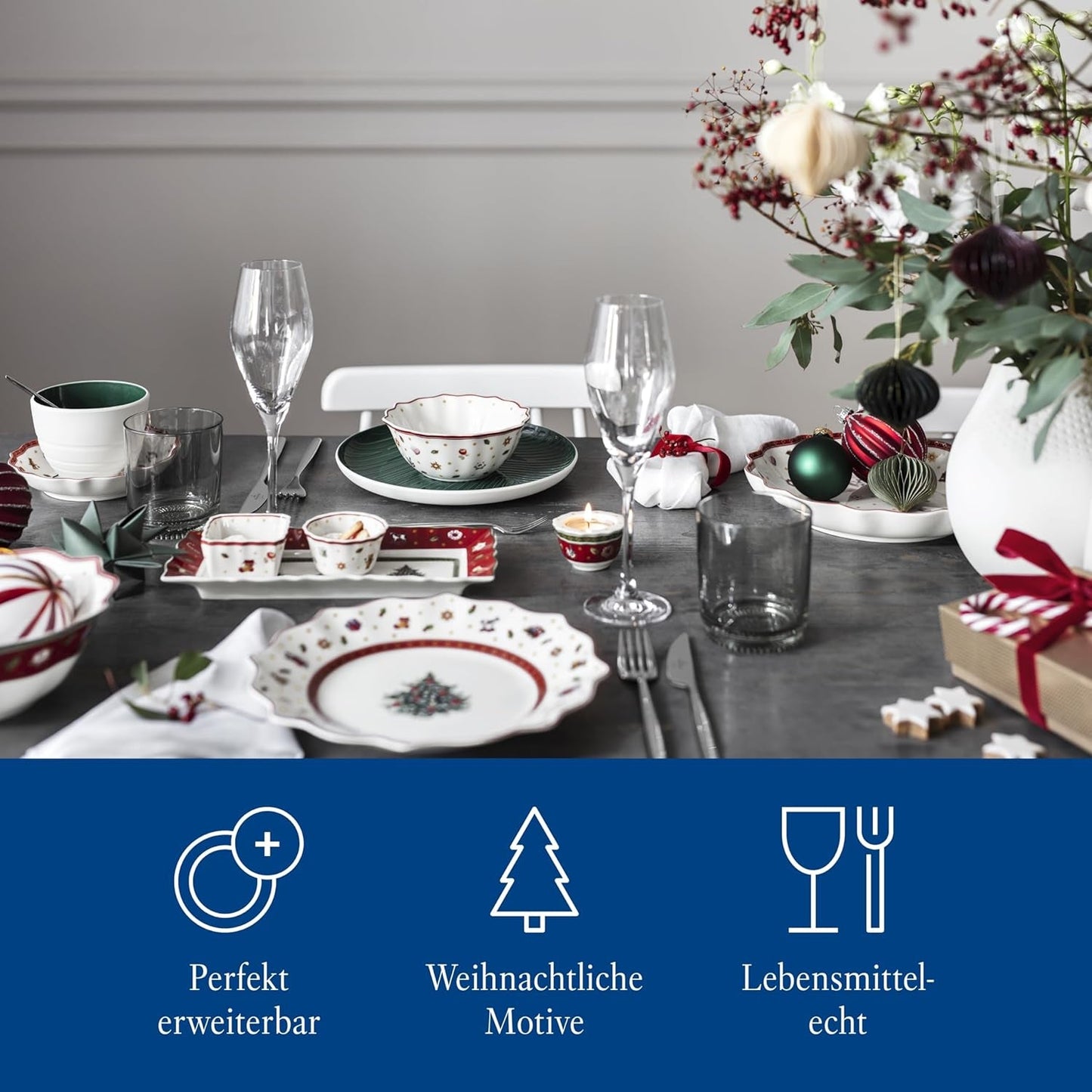Villeroy & Boch - Toy's Delight Gravy Set, 4 delar, Serveringsfat med skålar, Christmas Gravy Bowl Set, Leksaksbordsdekoration, Serveringsbricka, Skålar, Julservis, Premium Porslin