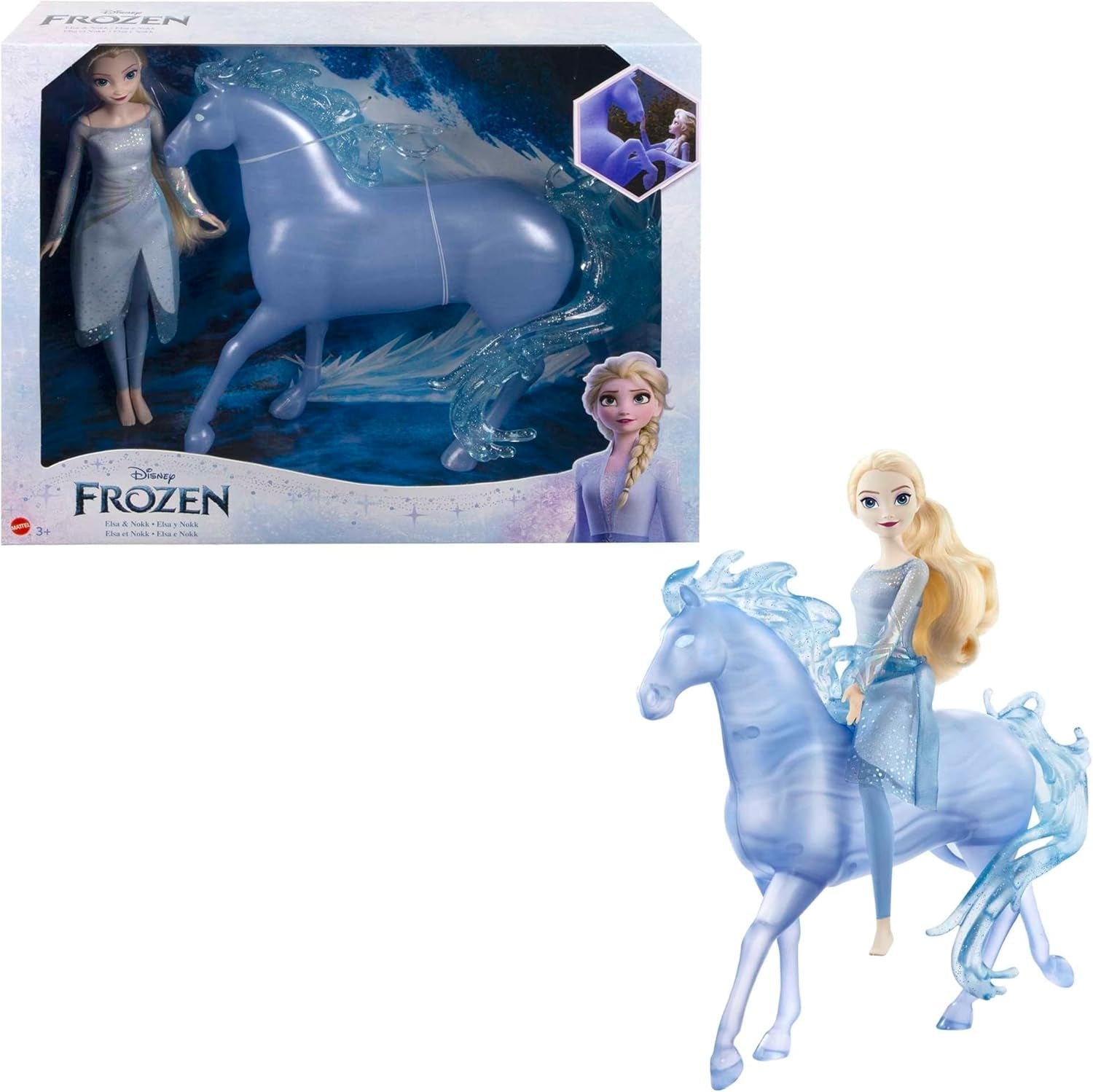 Mattel DISNEY Frozen Elsa och Nokk - Artikulerande Elsa Doll, Majestic Nokk Water Figure, Inspirerad av den andra filmen, för barn från 3 år och uppåt, HLW58
