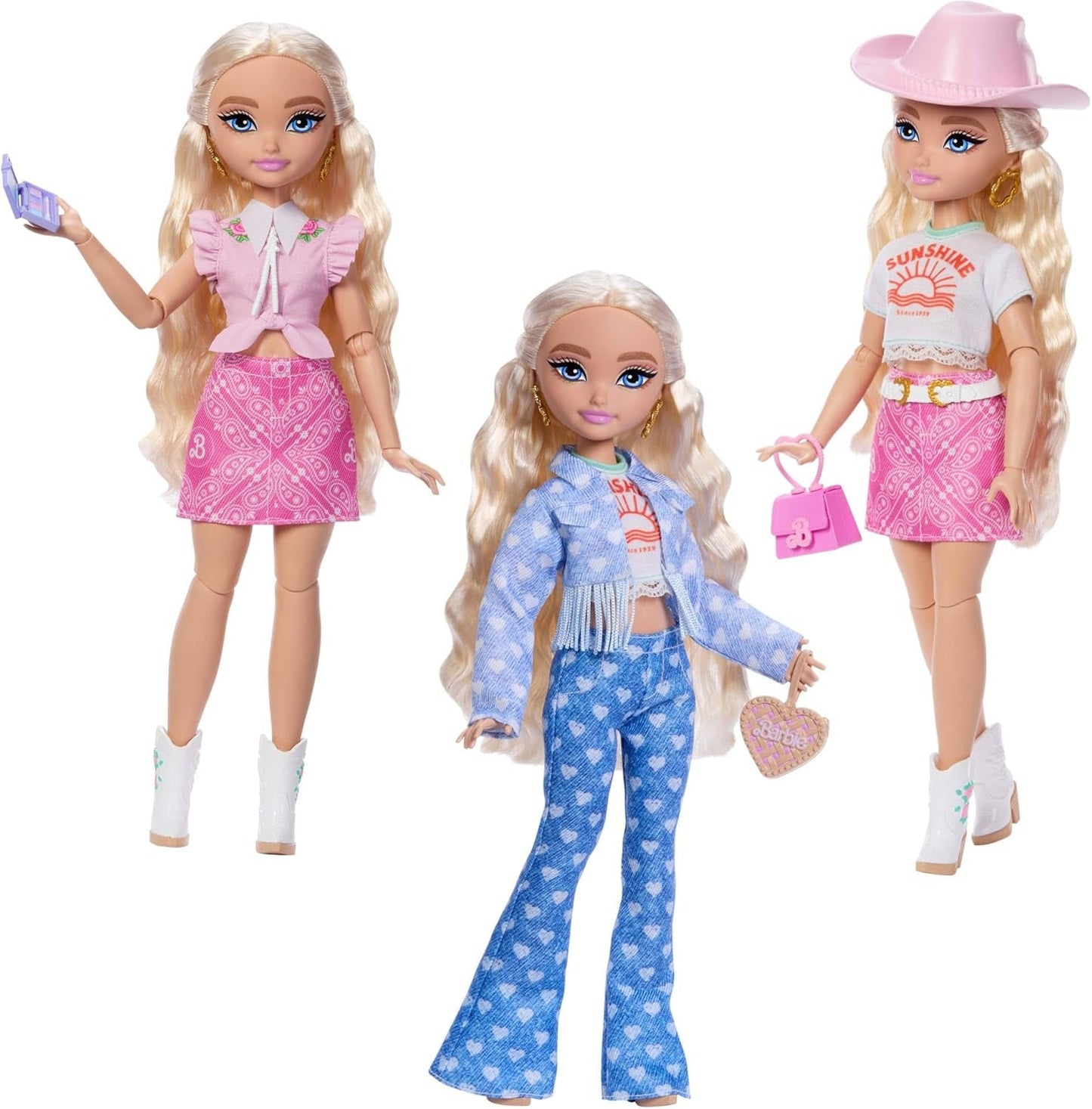 Barbie Dream Besties Festival Looks Set, med Barbie Malibu docka med långt blont hår för styling och över 10 avtagbara kläder och accessoarer, JGH87