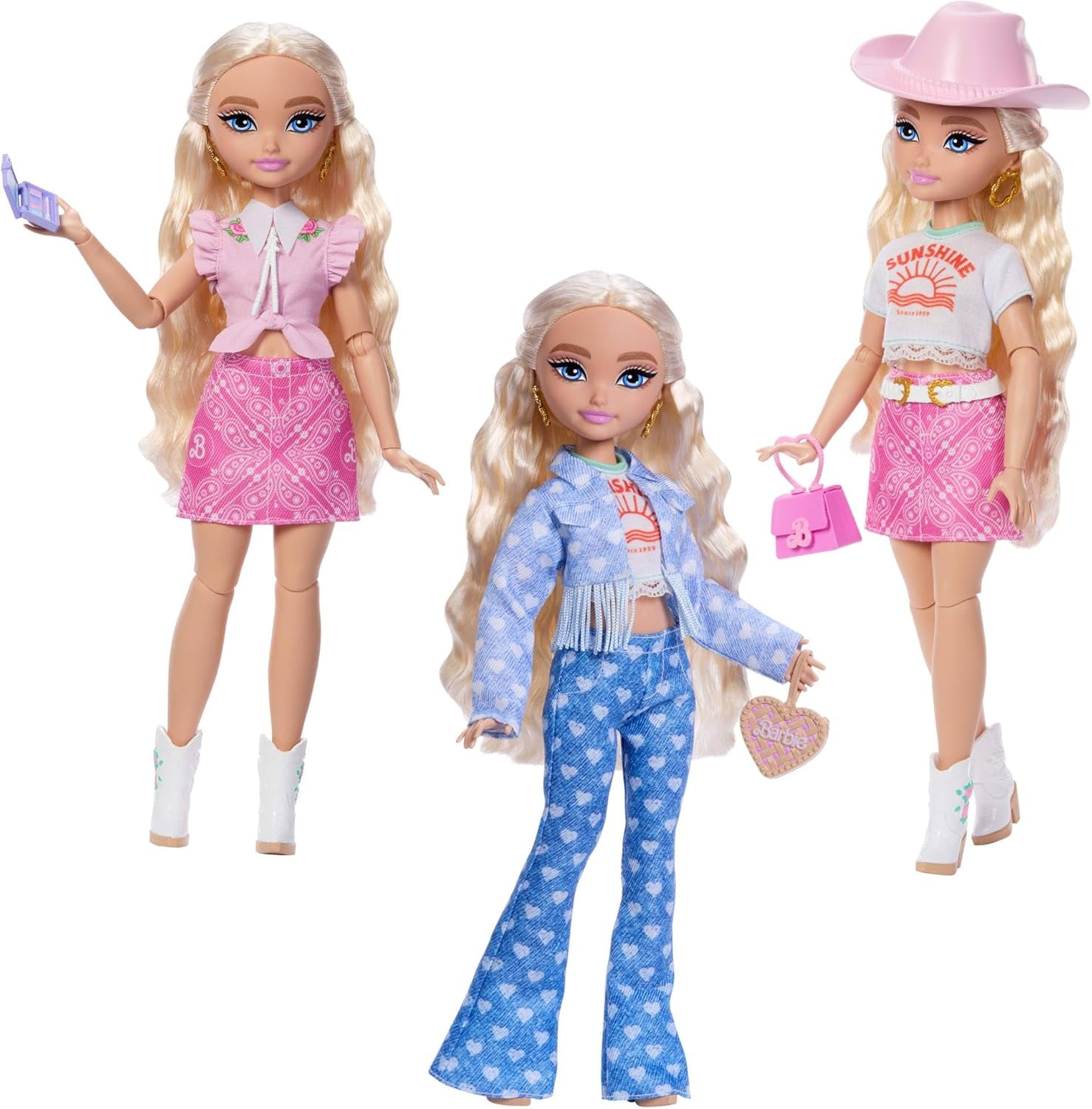 Barbie Dream Besties Festival Looks Set, med Barbie Malibu docka med långt blont hår för styling och över 10 avtagbara kläder och accessoarer, JGH87
