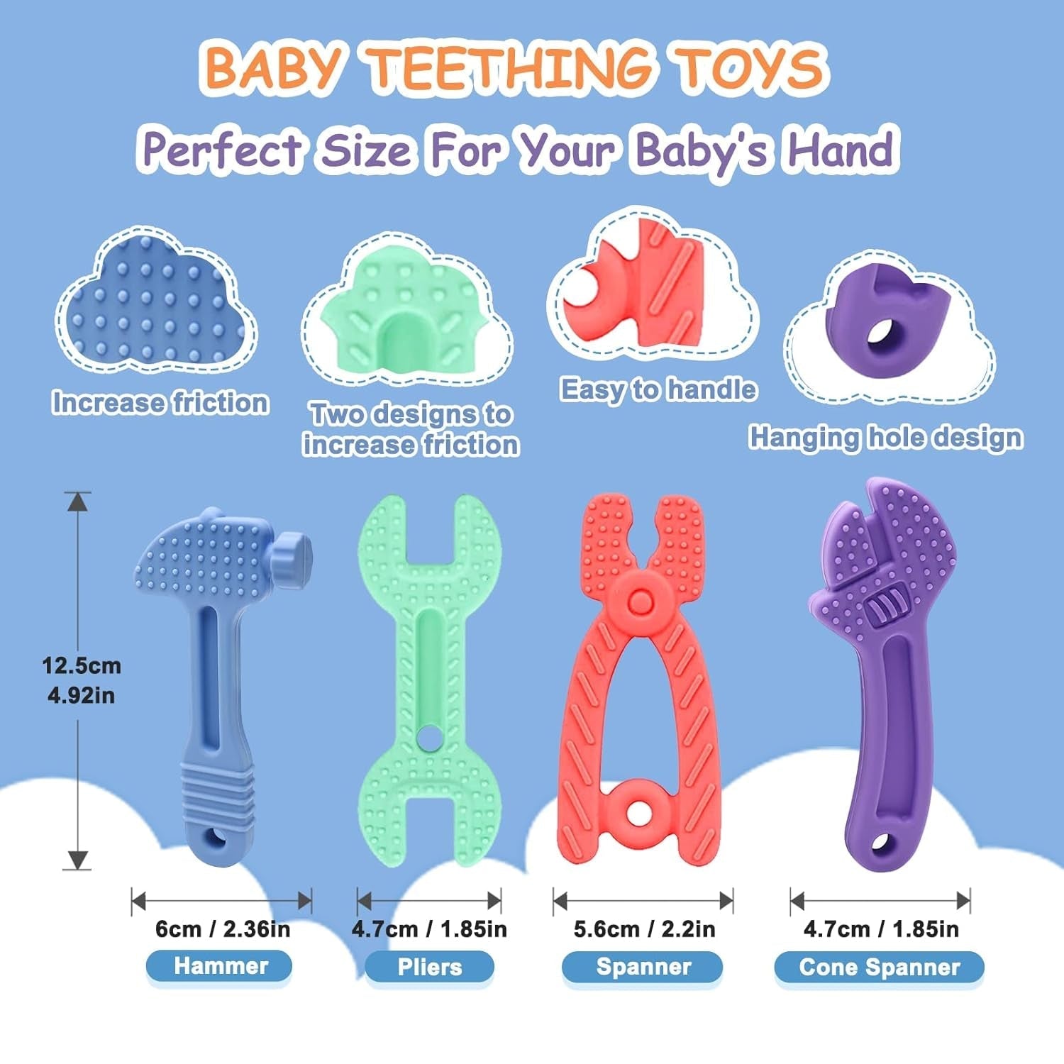 Baby Teether [Original] - Silikonbitringleksak, Cool bitring, Brickhjälp, BPA-fri | Leksaker, tillbehör och presenter för småbarn 3+ månader | Paket om 4