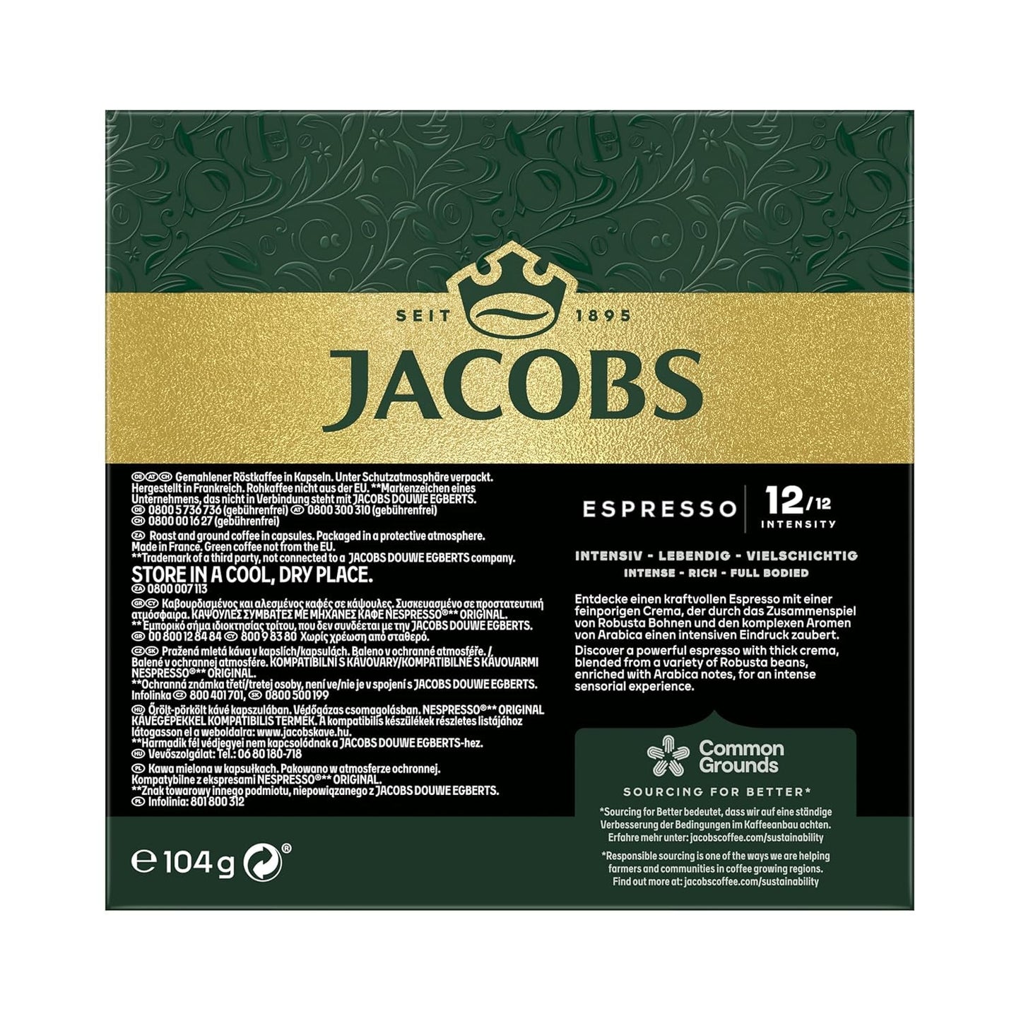 Jacobs Kaffeekapseln Espresso Ristretto, Intensität 12/12, 10 x 20 Getränke, Nespresso* kompatibel Kaffee Kapseln, 200 Kapseln