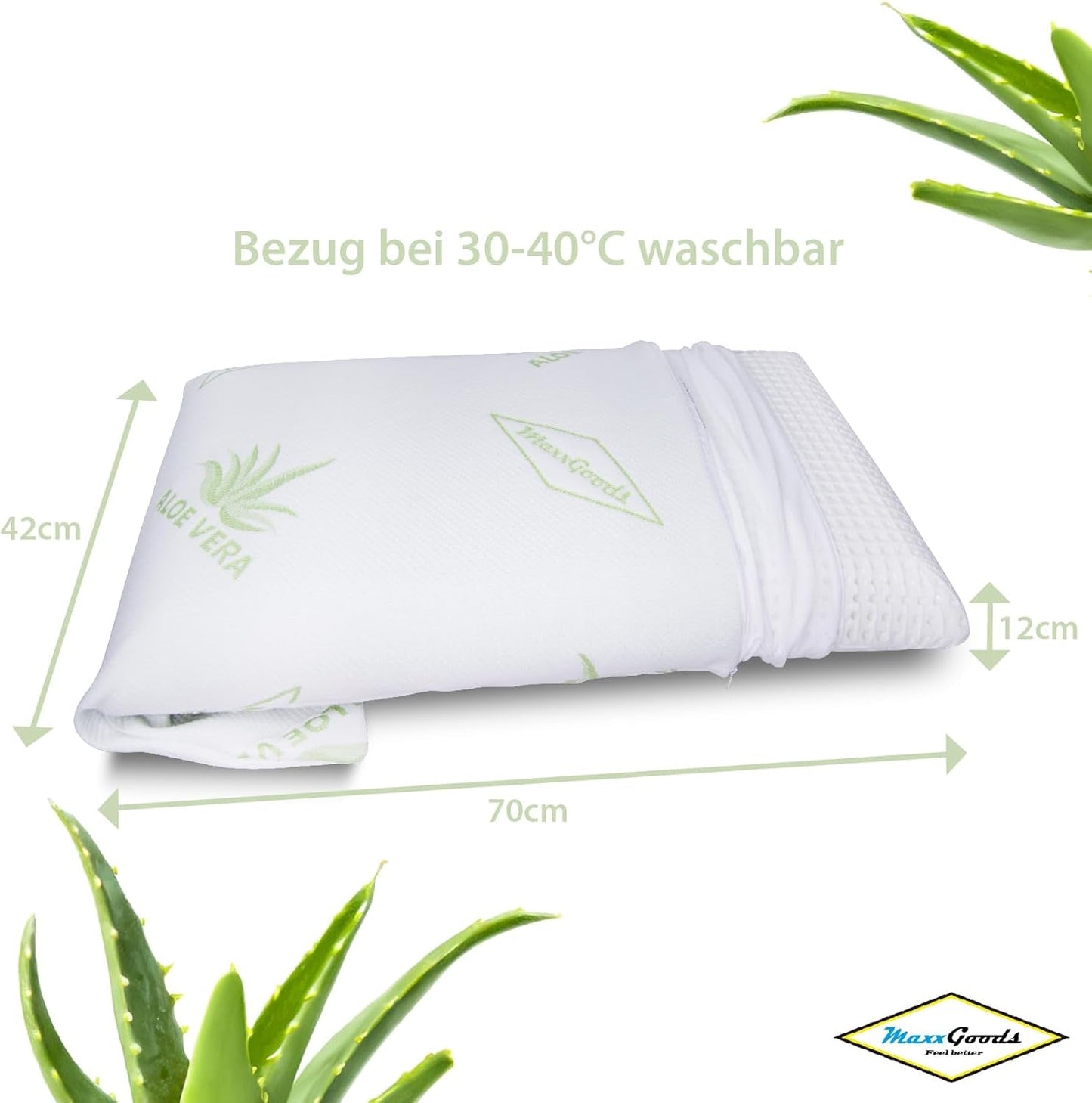 Maxxgoods ortopedisk kudde Visco Gel Foam Nackstödskudde med Aloe Vera skyddande överdrag och 100 % bomull Inneröverdrag - Kudde för mage, rygg och sidosömmar (42 cm x 70 cm x 12 cm) cervikala ortopediska kuddar Naty Shop