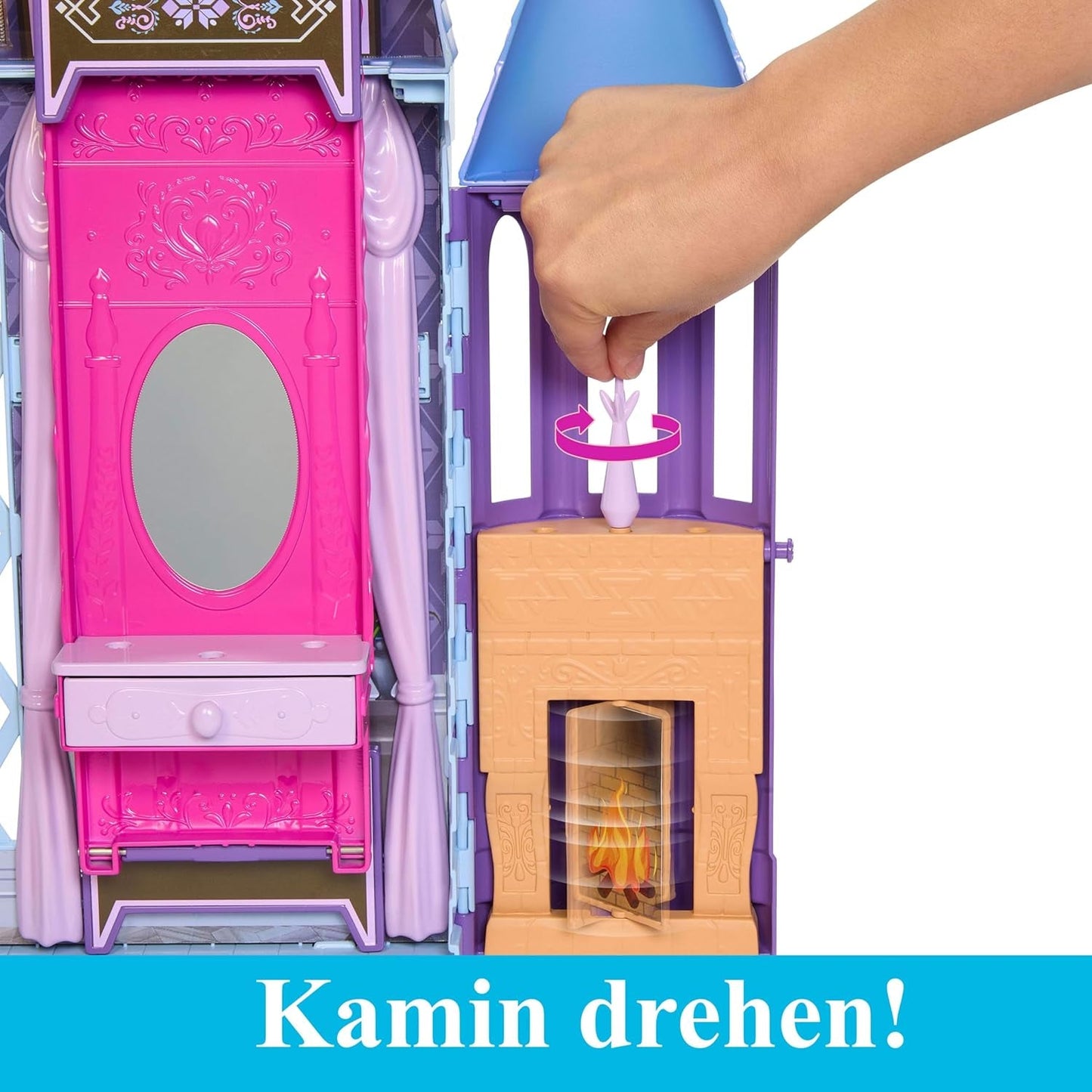 Mattel Disney Frozen - Castle Arendelle Dollhouse (60cm+) med Elsa Doll, 4 lekplatser och 15 delar av Disney Frozen II möbler och tillbehör, HLW61