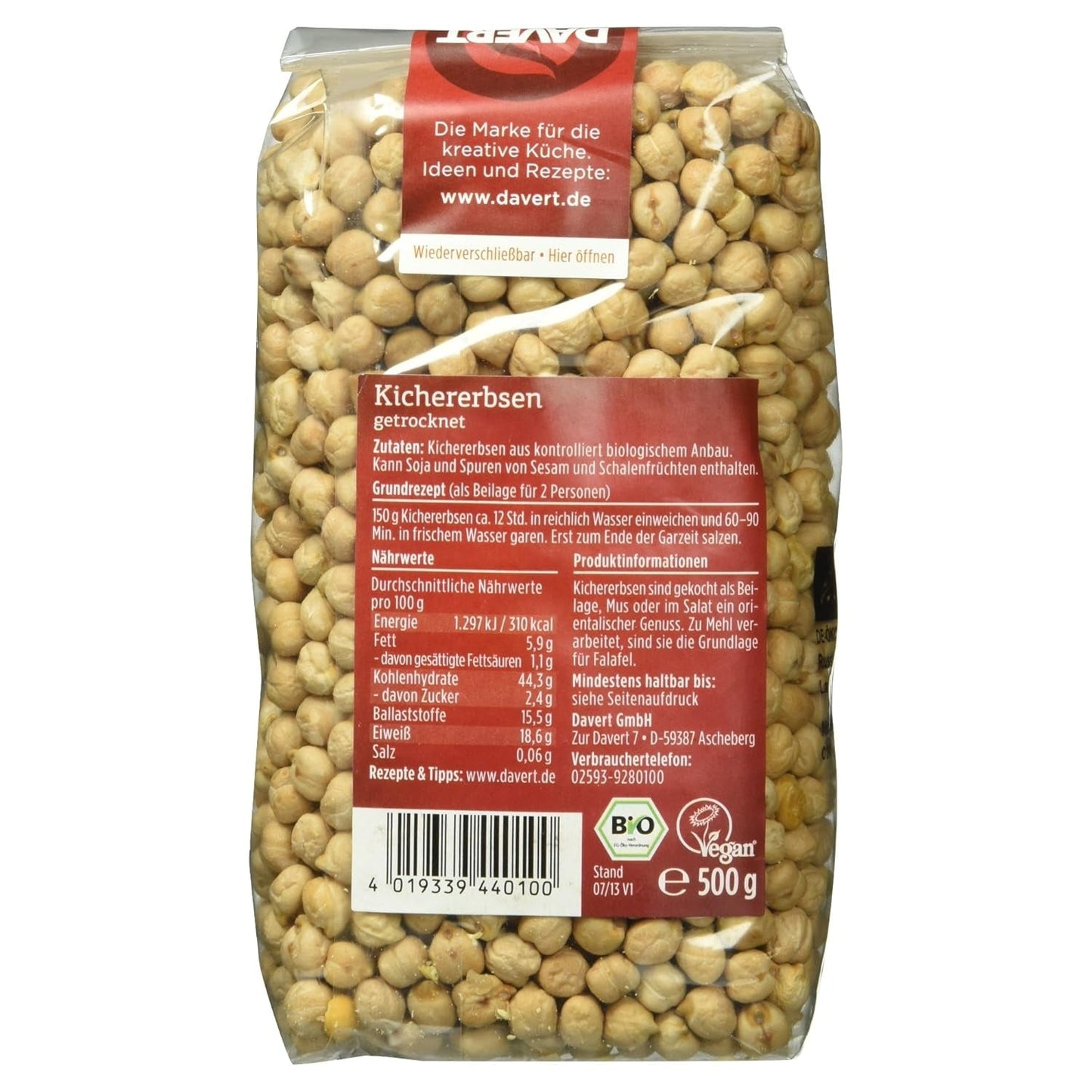 Davert Bio kikärter, 500 g