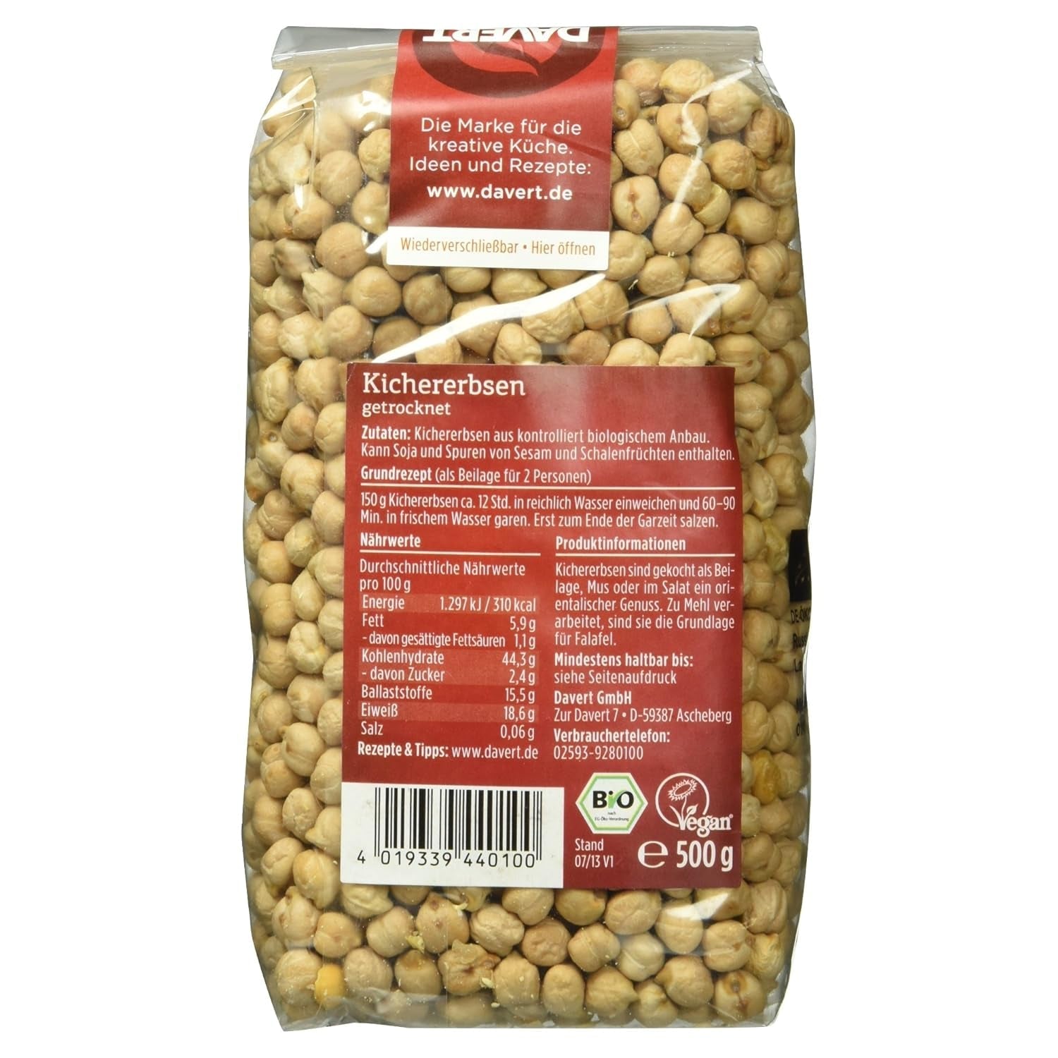 Davert Bio kikärter, 500 g