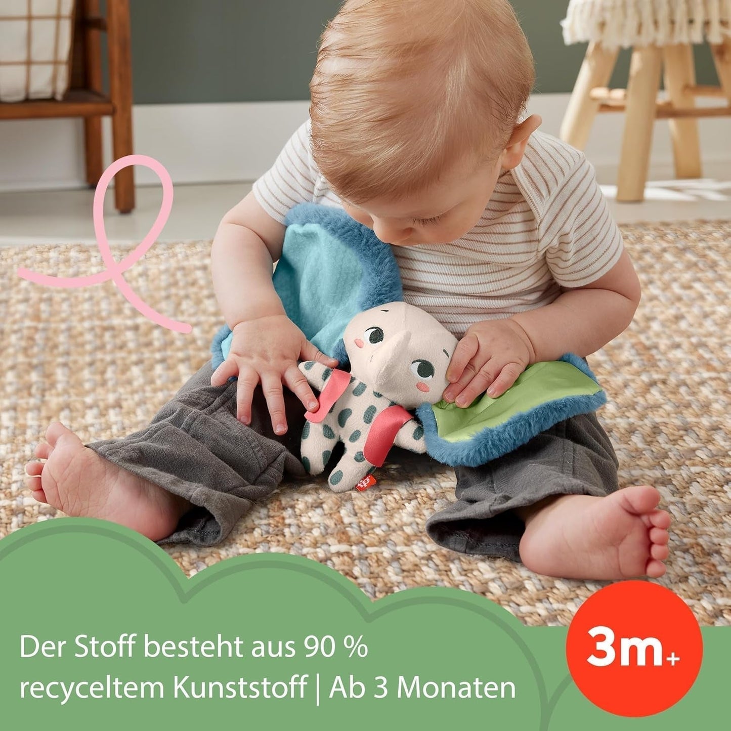 Fisher-Price Giant Ear Elephant - Bedårande mjuk plyschleksak med extra stora öron, gjord av 90 % återvunnen plast och FSC-certifierad förpackning, för bebisar från 3 månader och uppåt, HKD63 Bebe Toys Naty Shop