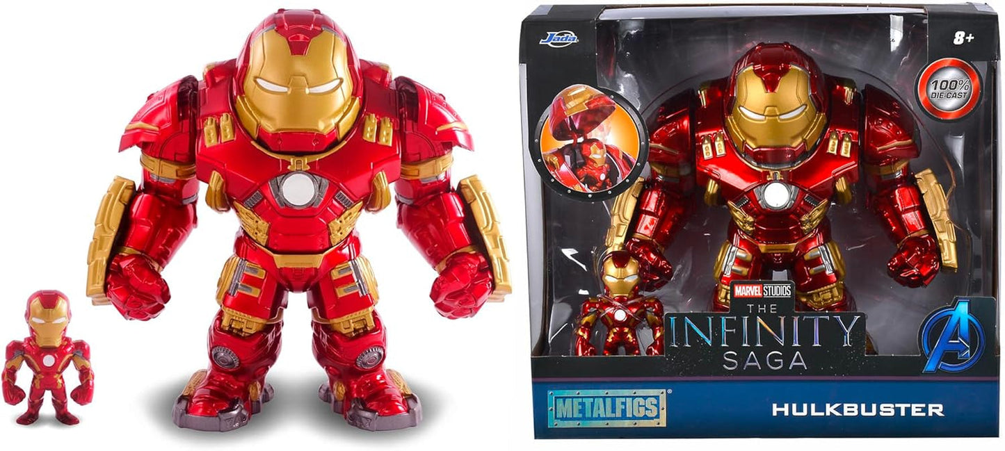 Jada Toys Marvel Figure Hulkbuster & Ironman, Öppen och stängd hjälm, Samlarfigurer, Set, Die-Cast, Röd, Storlek: 6 tum Hulkbuster & 2 tum Ironman Actionfigurer Naty Shop