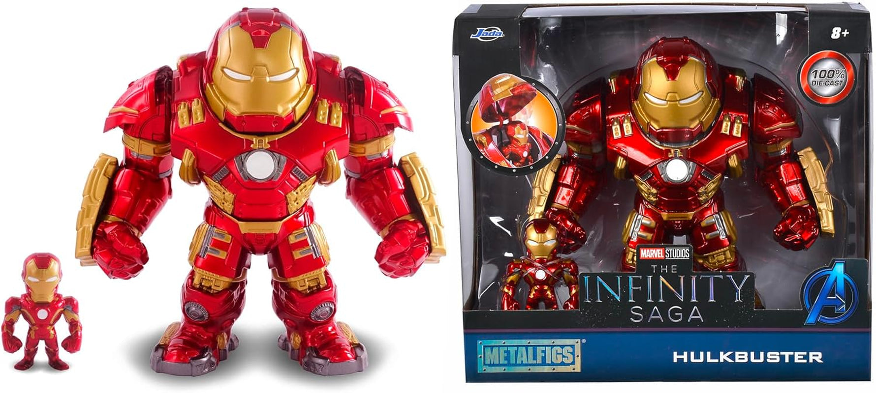 Jada Toys Marvel Figure Hulkbuster & Ironman, Öppen och stängd hjälm, Samlarfigurer, Set, Die-Cast, Röd, Storlek: 6 tum Hulkbuster & 2 tum Ironman Actionfigurer Naty Shop