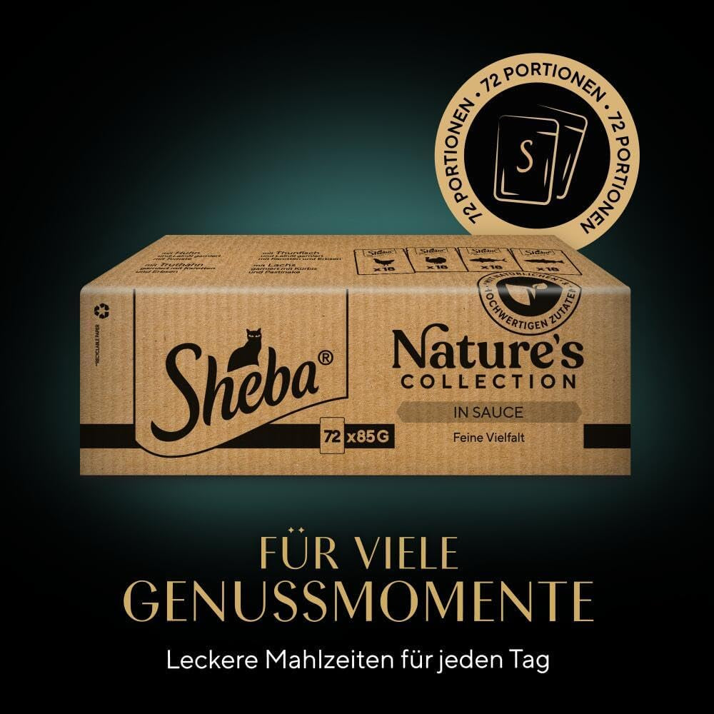 SHEBA Nature's Collection i Gravy - Högkvalitativt våtmat för katter, Fine Variety (MSC) i portionspåsar - 72 x 85 g