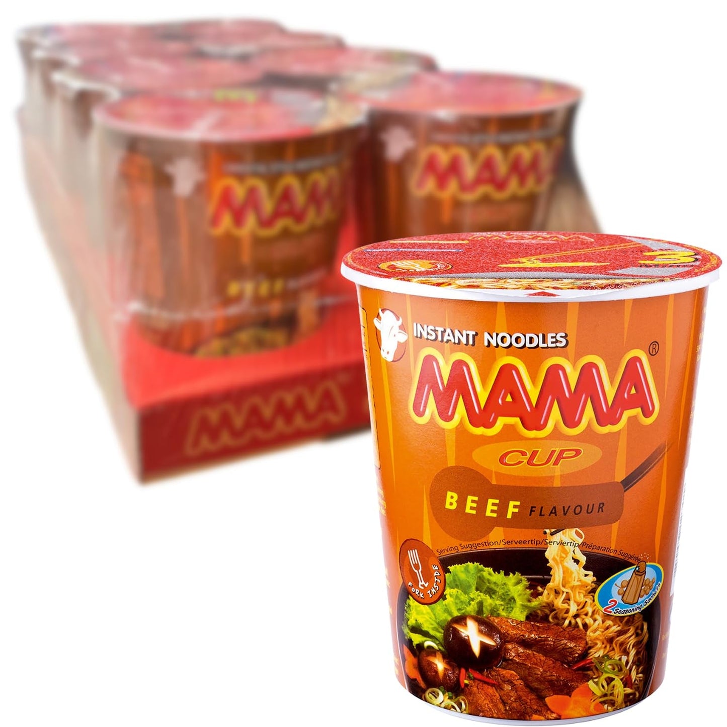 MAMA - Snabbnudlar med nötkött i koppar - Multipack (8 x 70g)